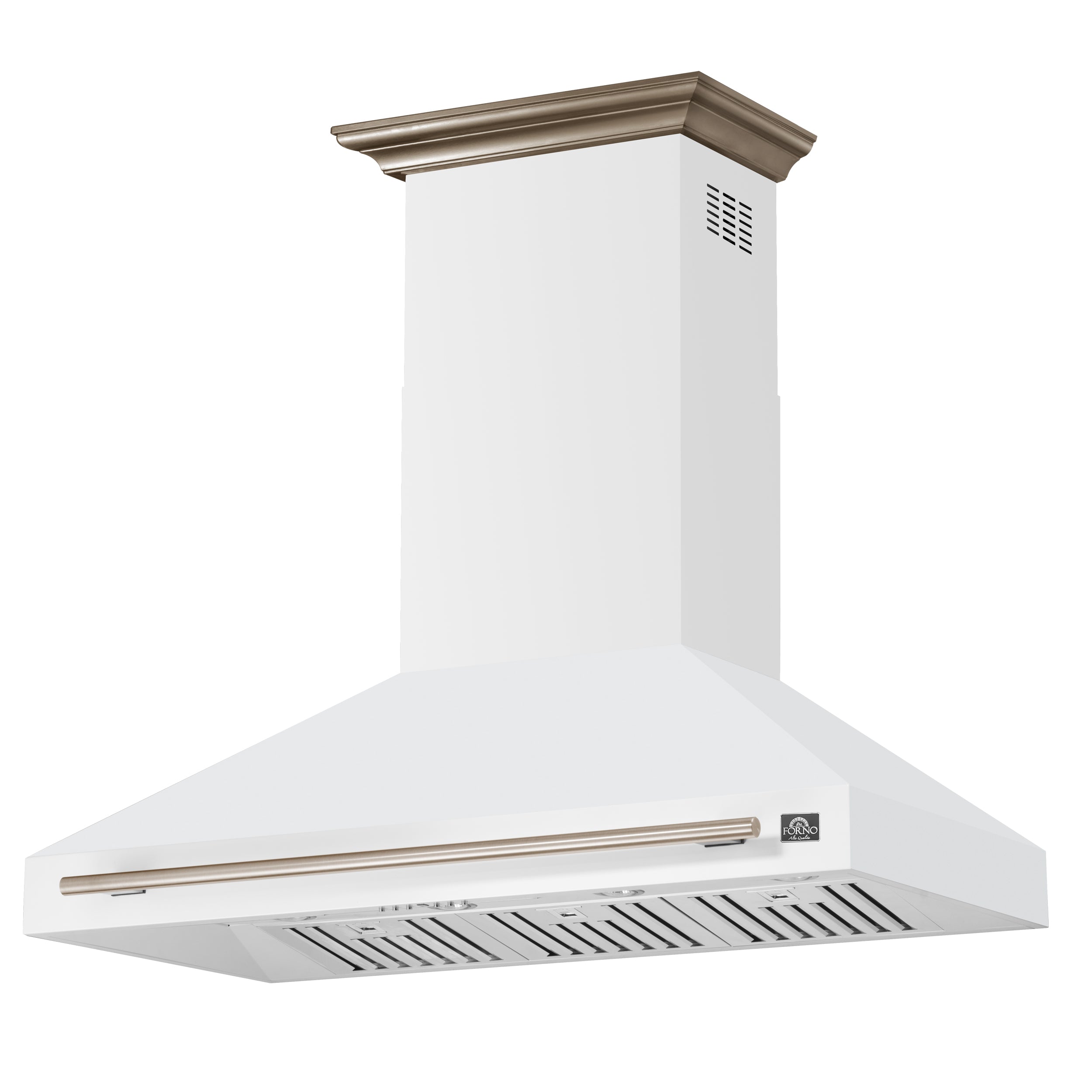 Forno Aria 48 in. 1200 CFM White Wall Mount Range Hood with Antique Brass Accents | FRHWM5095-48WHT