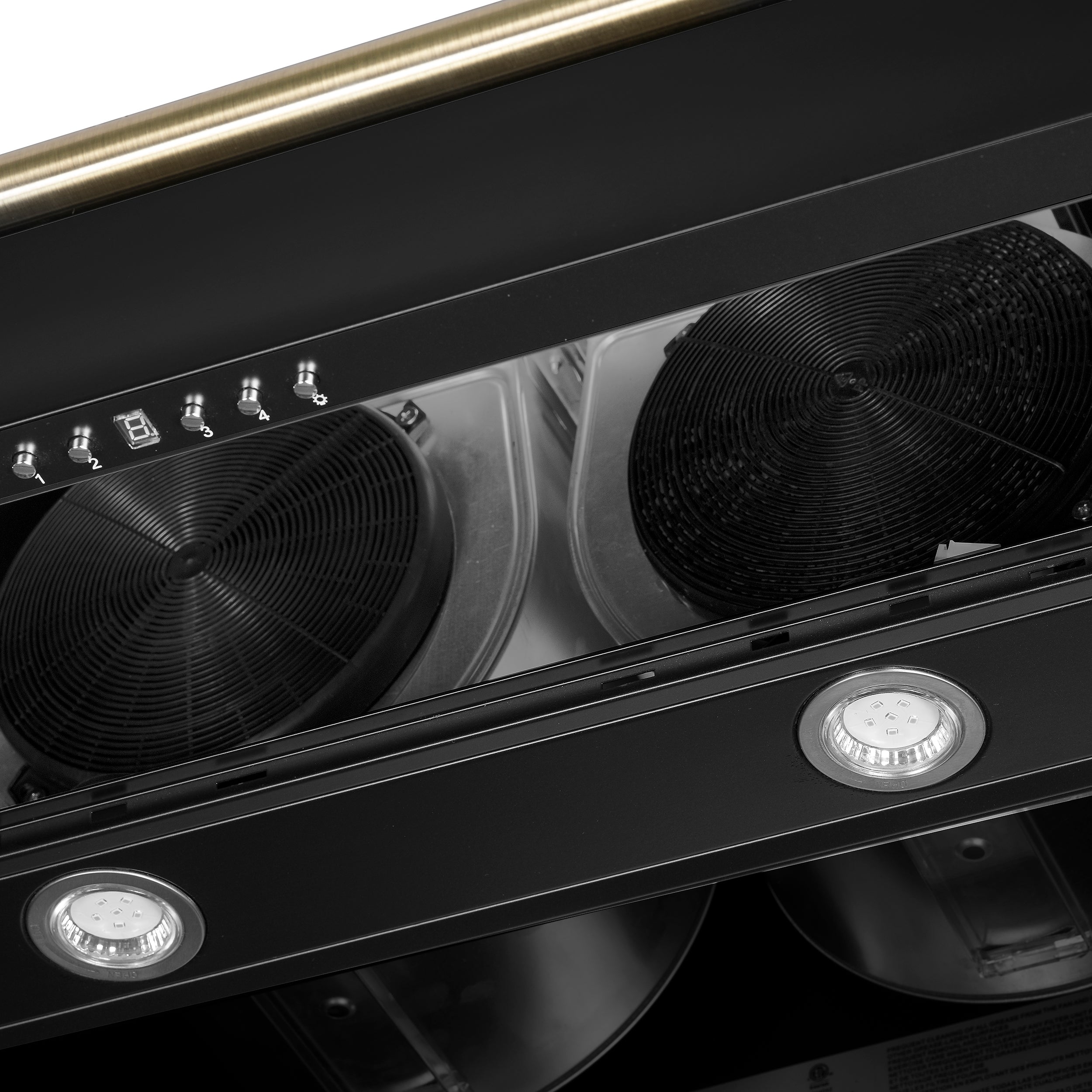 Forno Aria 60 in. 1200 CFM Black Convertible Wall Mount Range Hood with Antique Brass Accents | FRHWM5095-60BLK