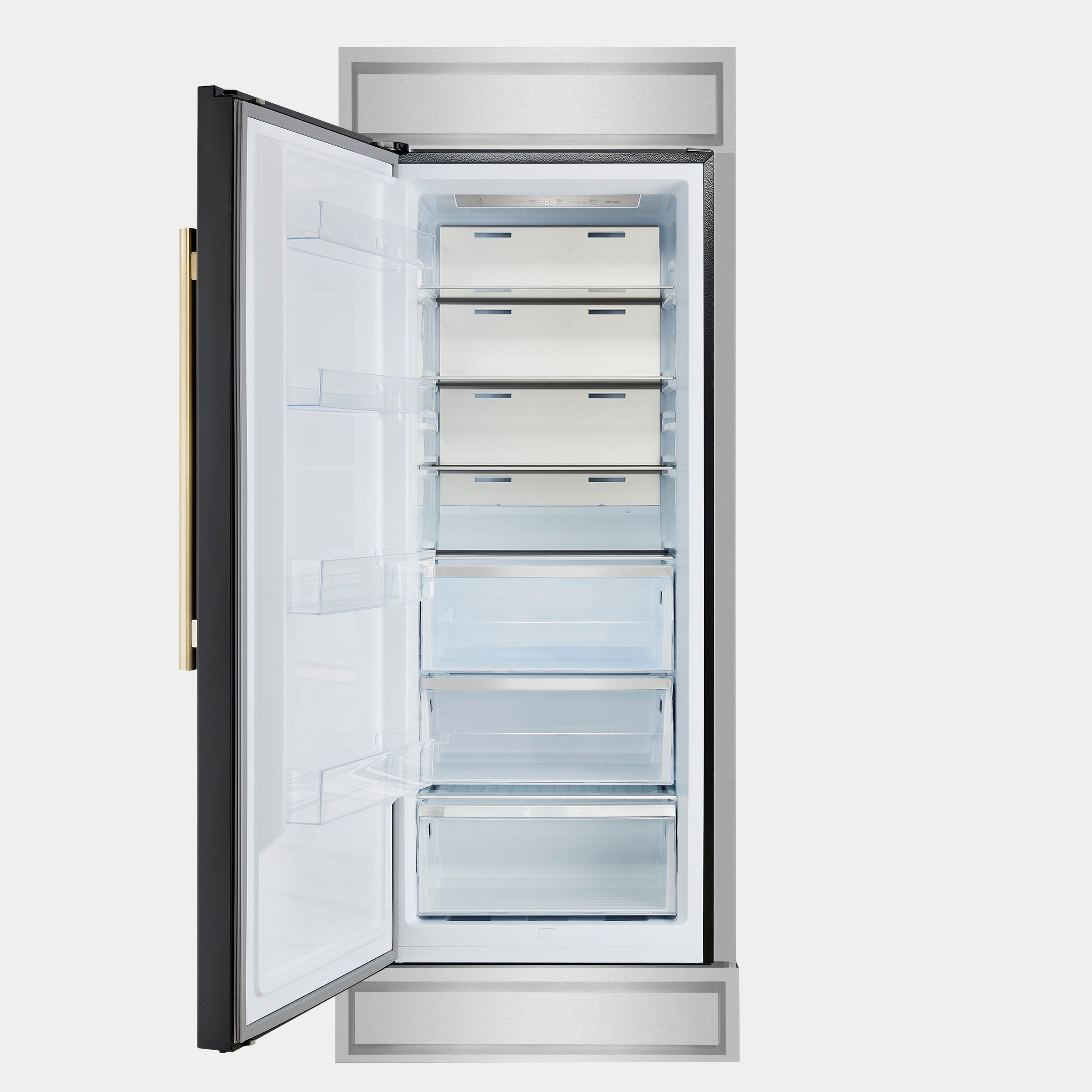 Forno Maderno 32 in. 13.6 cu.ft. Left Swing Black Built-In Convertible Refrigerator/Freezer with Antique Brass Handle and Decorative Trim | FFFFD1722-32LMG-BLK