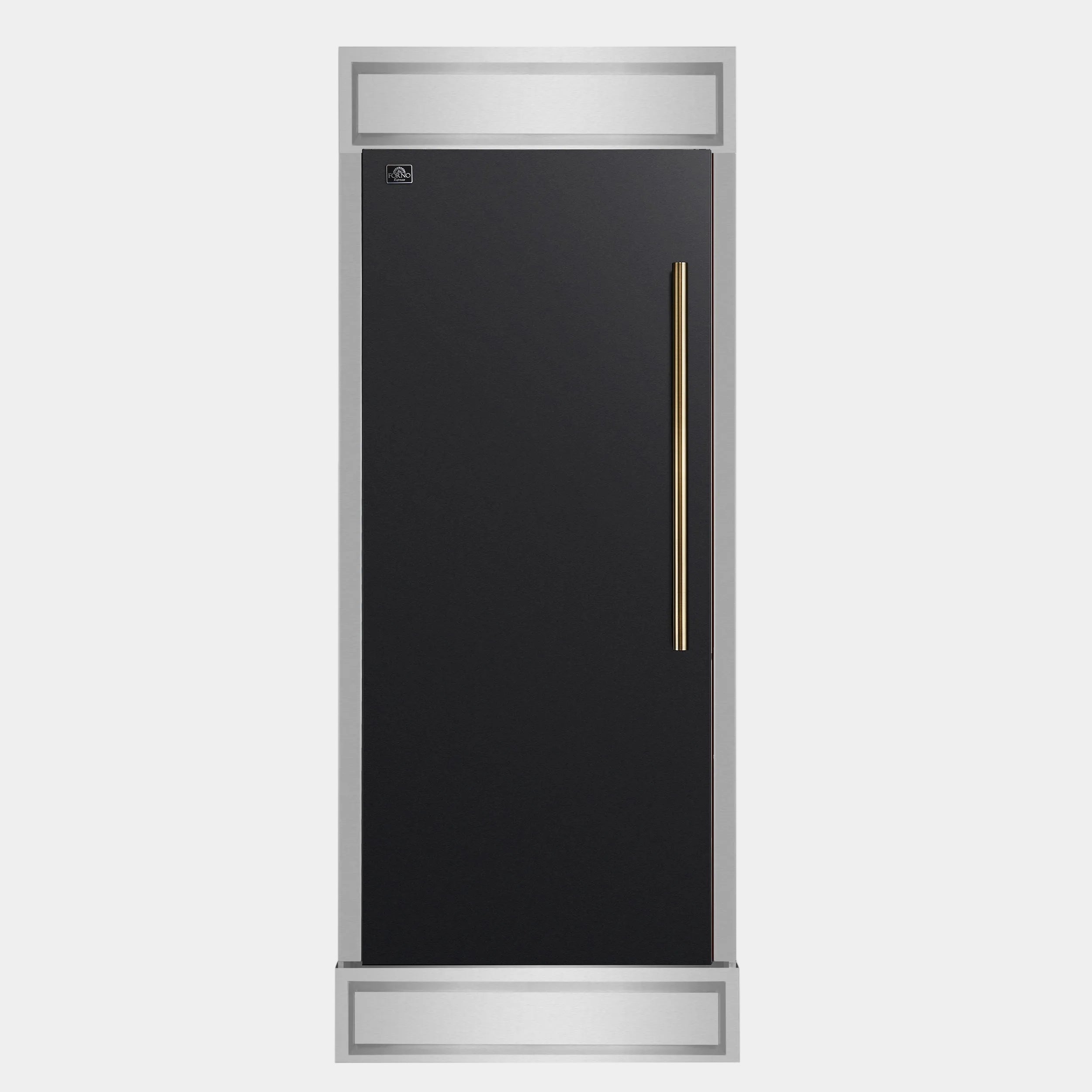 Forno Maderno 32 in. 13.6 cu.ft. Left Swing Black Built-In Convertible Refrigerator/Freezer with Antique Brass Handle and Decorative Trim | FFFFD1722-32LMG-BLK