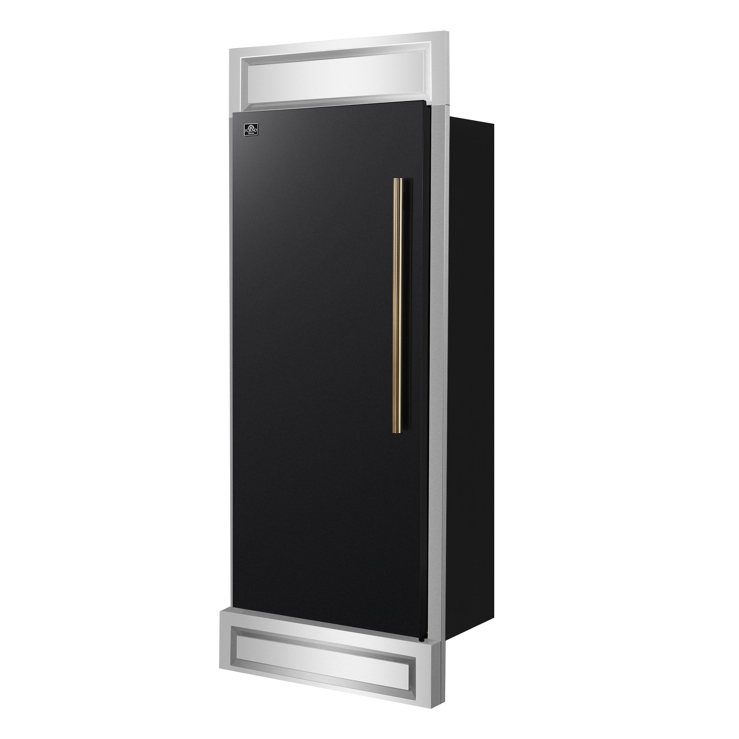 Forno Maderno 32 in. 13.6 cu.ft. Left Swing Black Built-In Convertible Refrigerator/Freezer with Antique Brass Handle and Decorative Trim | FFFFD1722-32LMG-BLK