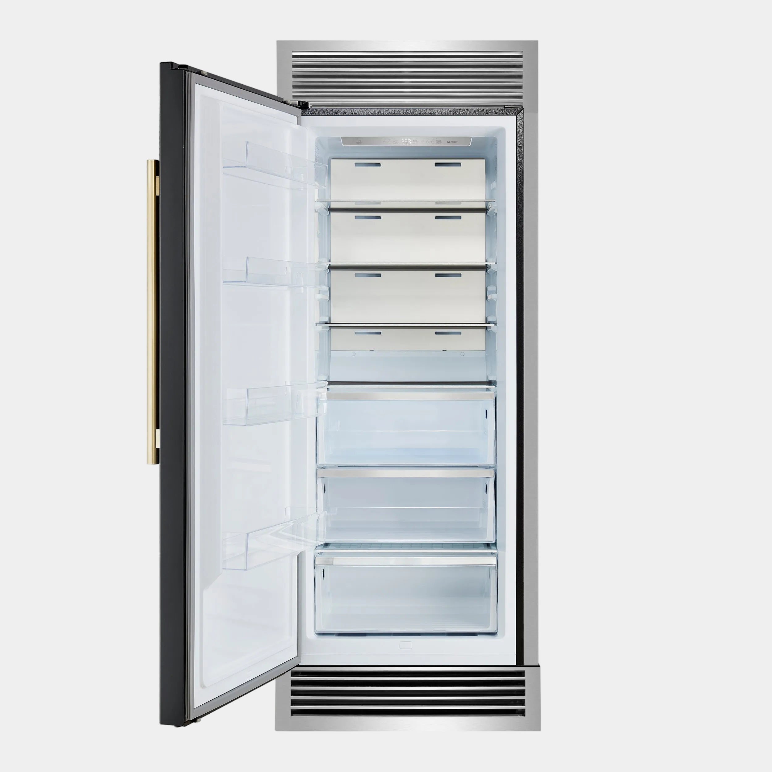 Forno Maderno 32 in. 13.6 cu.ft. Left Swing Black Built-In Convertible Refrigerator/Freezer with Antique Brass Handle and Grill Trim | FFFFD1722-32LSG-BLK