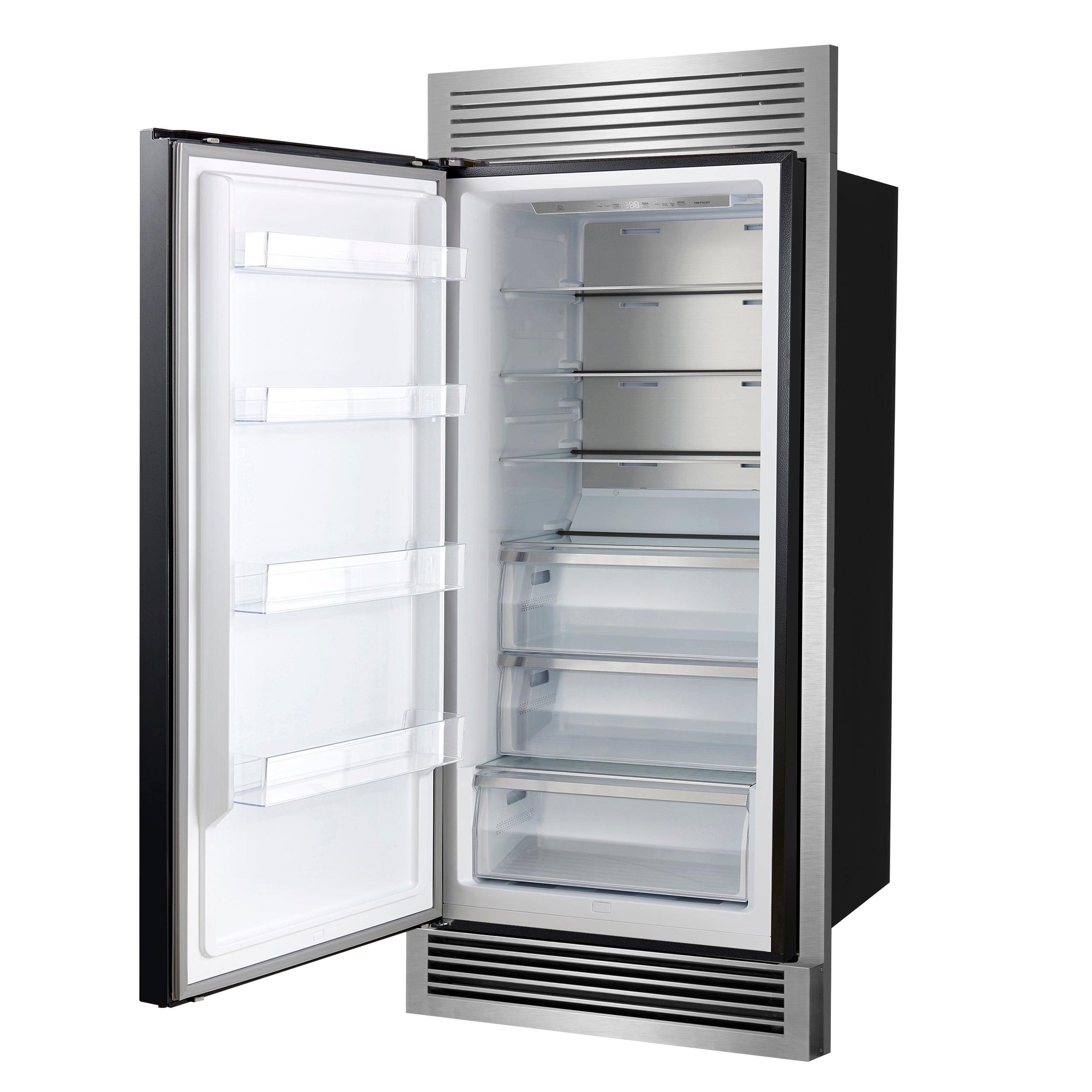 Forno Maderno 32 in. 13.6 cu.ft. Left Swing Black Built-In Convertible Refrigerator/Freezer with Antique Brass Handle and Grill Trim | FFFFD1722-32LSG-BLK