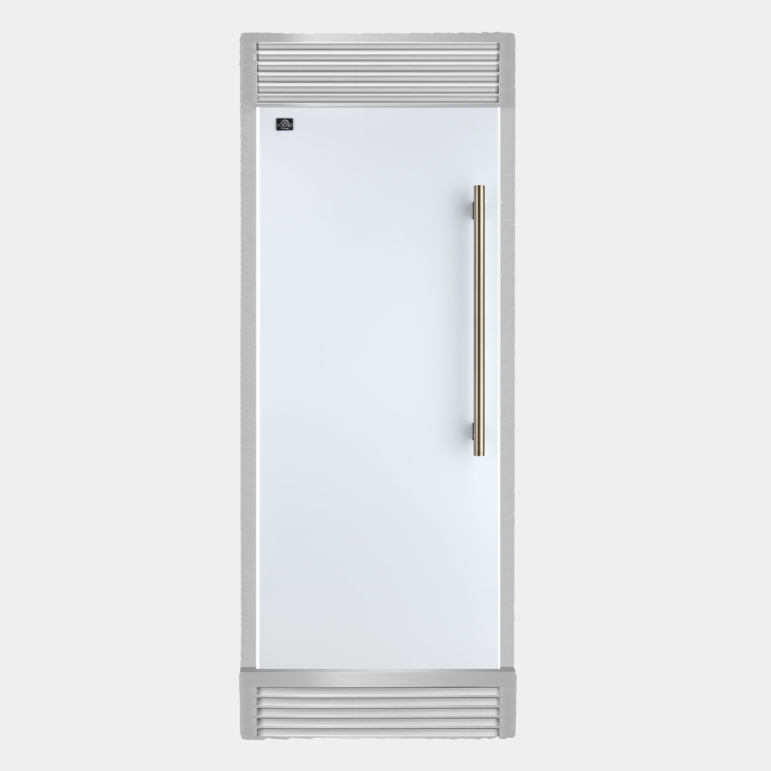 Forno Maderno 32 in. 13.6 cu.ft. Left Swing White Built-In Convertible Refrigerator/Freezer with Antique Brass Handle and Grill Trim | FFFFD1722-32LSG-WHT