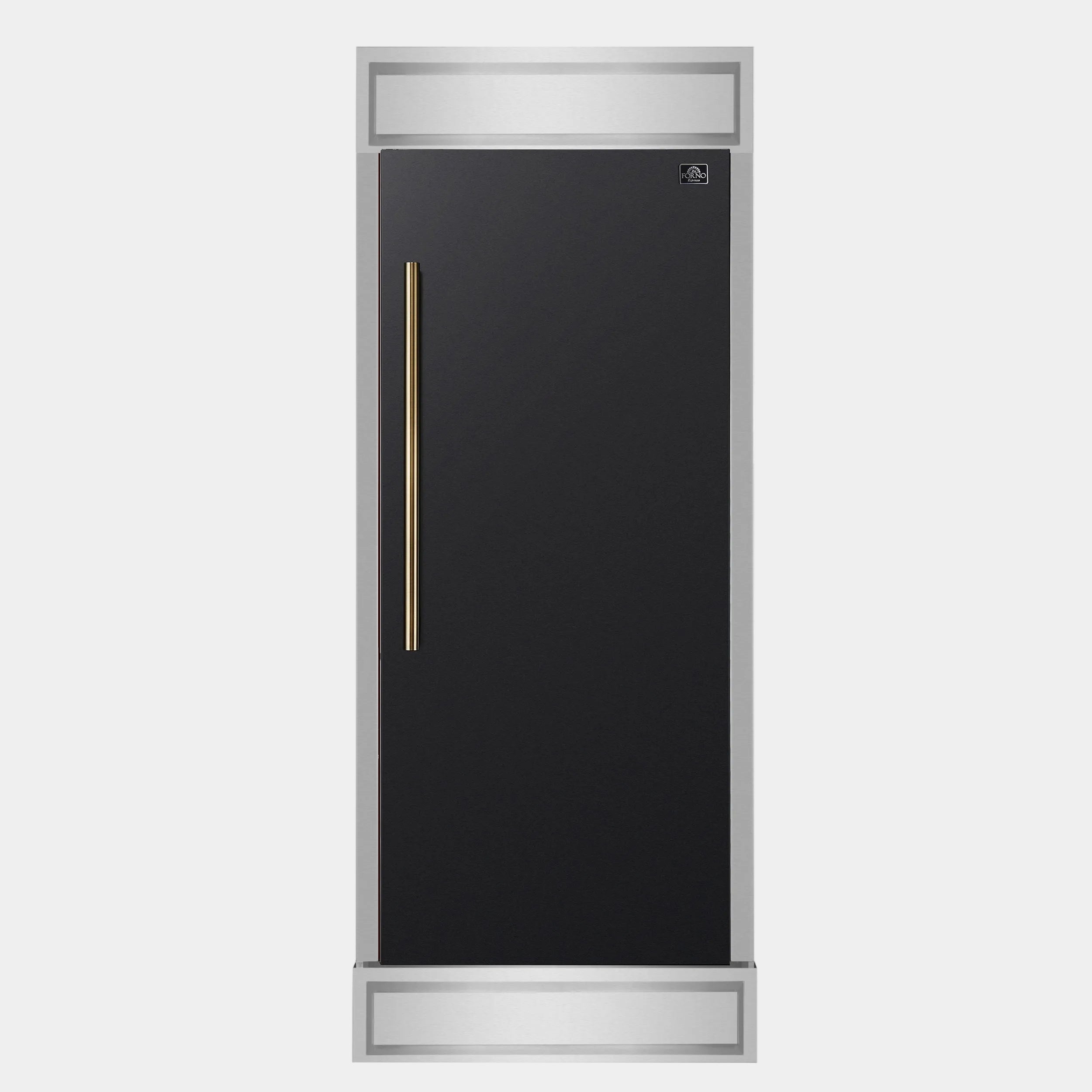 Forno Maderno 32 in. 13.6 cu.ft. Right Swing Black Built-In Convertible Refrigerator/Freezer with Antique Brass Handle and Decorative Trim | FFFFD1722-32RMG-BLK