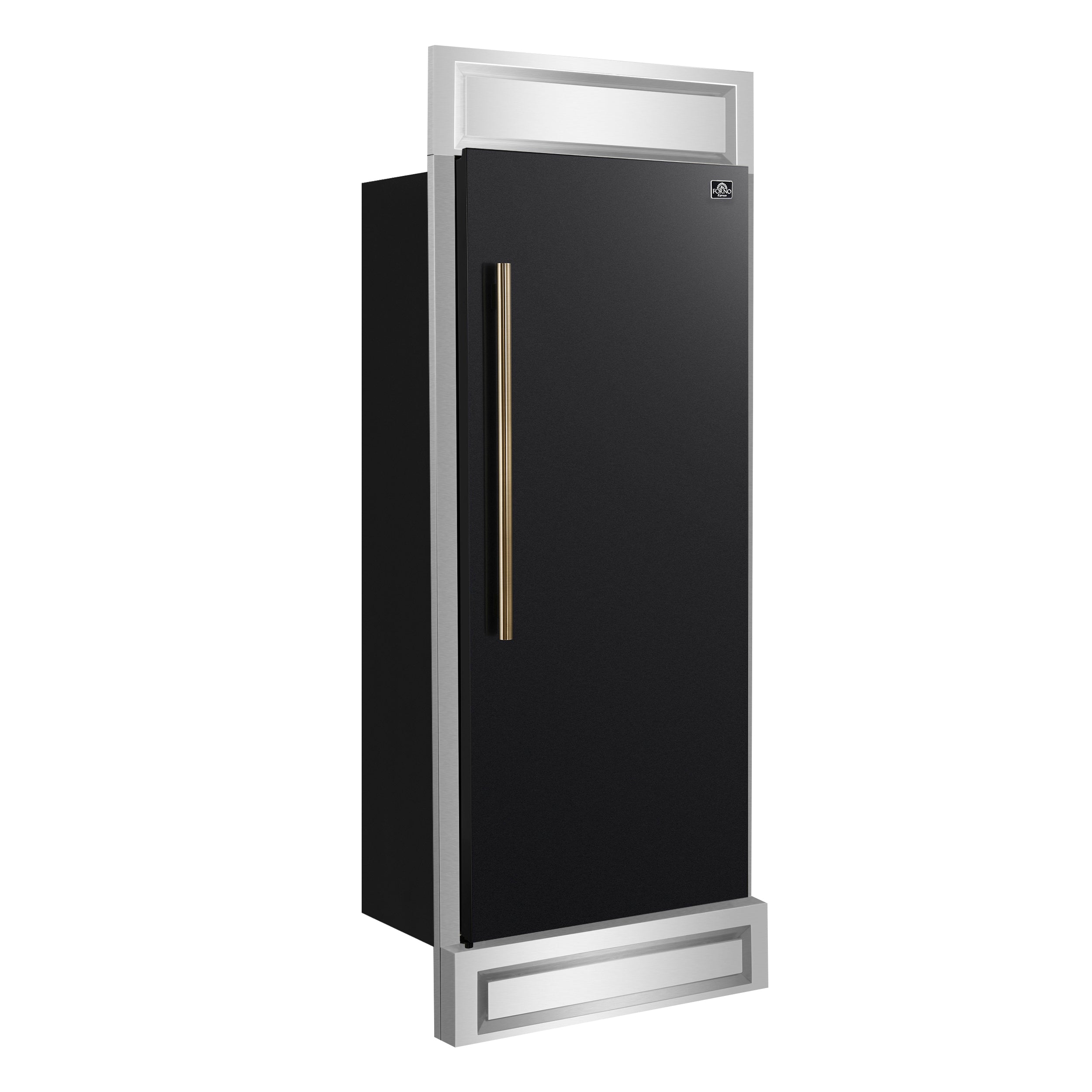 Forno Maderno 32 in. 13.6 cu.ft. Right Swing Black Built-In Convertible Refrigerator/Freezer with Antique Brass Handle and Decorative Trim | FFFFD1722-32RMG-BLK