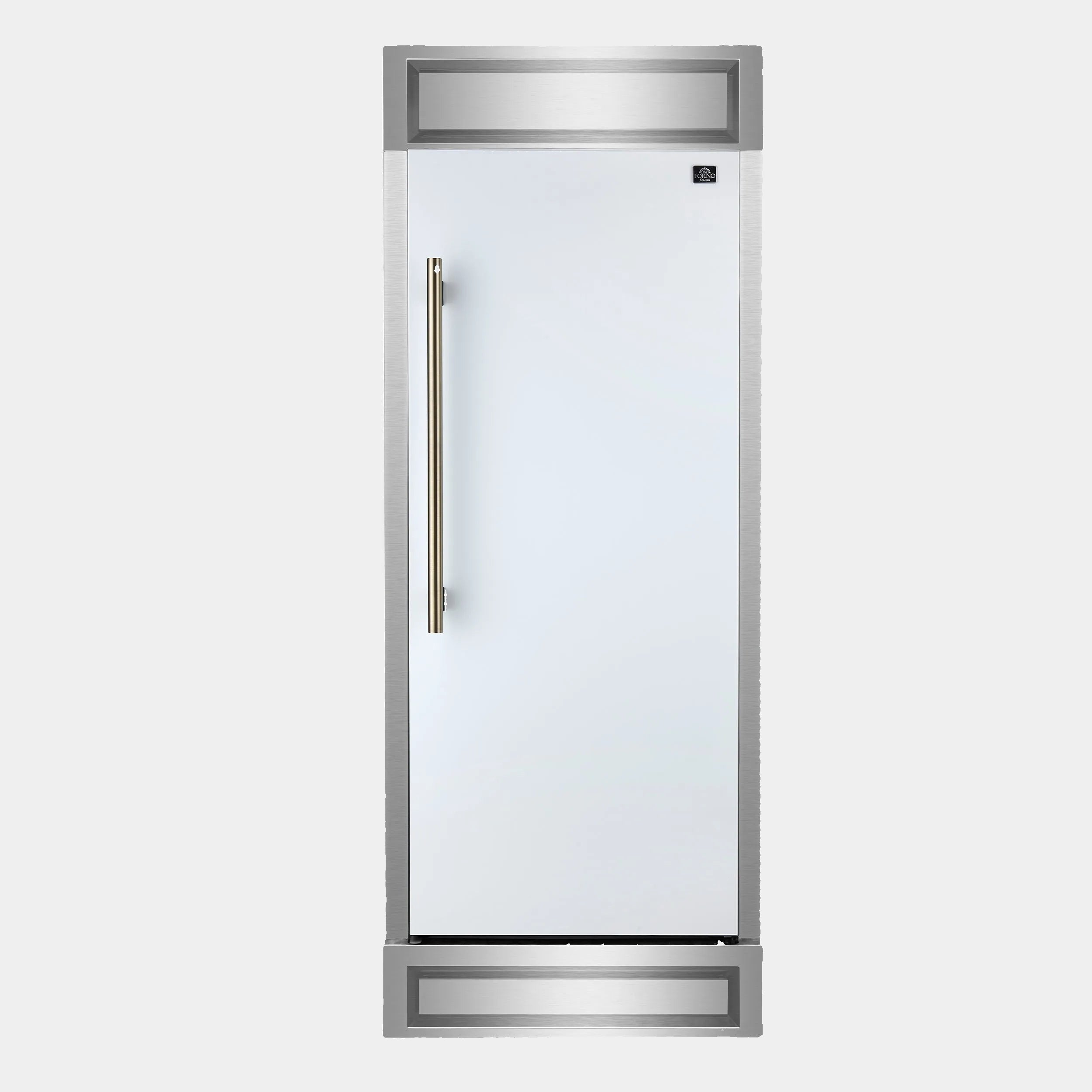 Forno Maderno 32 in. 13.6 cu.ft. Right Swing White Built-In Convertible Refrigerator/Freezer with Antique Brass Handle and Decorative Trim | FFFFD1722-32RMG-WHT