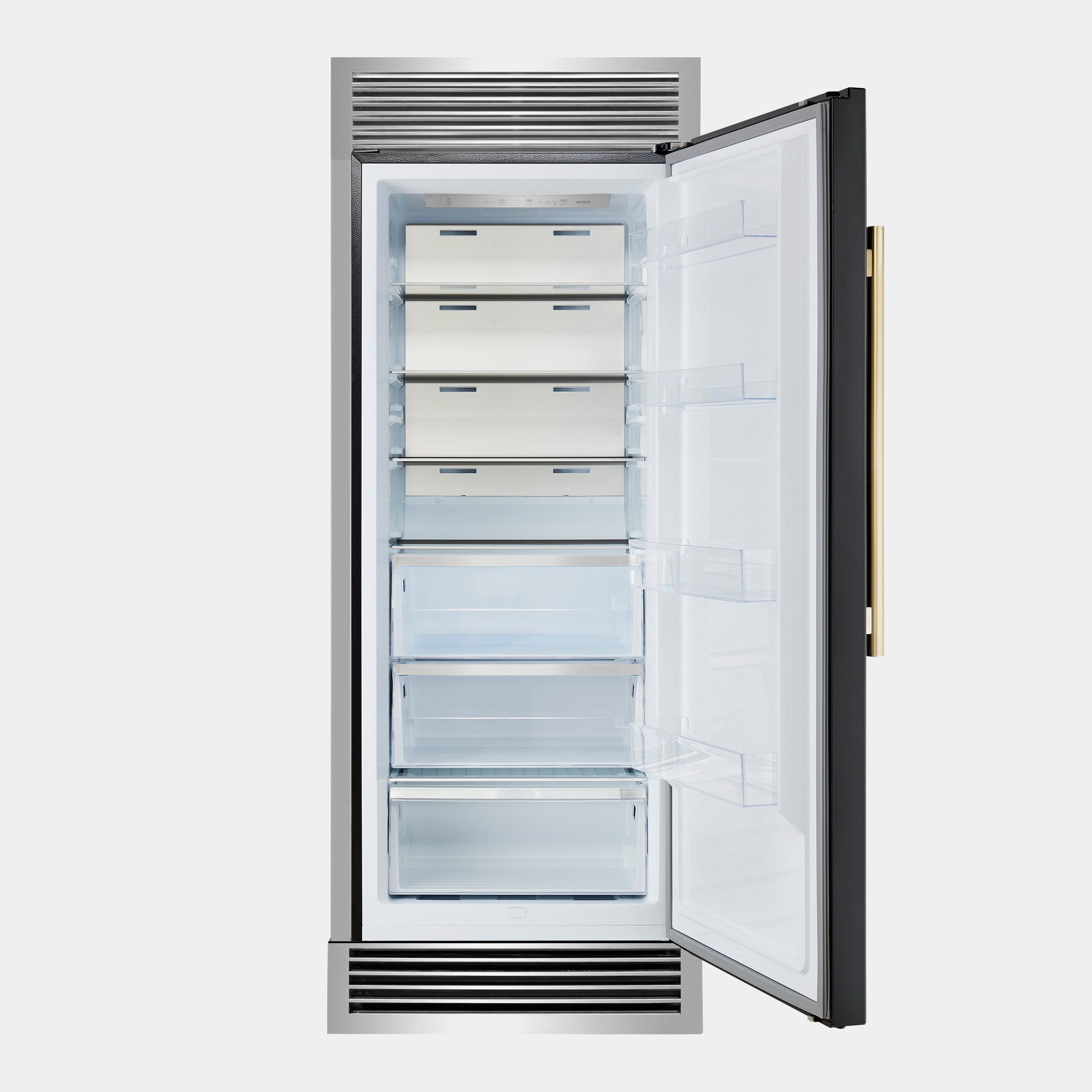 Forno Maderno 32 in. 13.6 cu.ft. Right Swing Black Built-In Convertible Refrigerator/Freezer with Antique Brass Handle and Grill Trim | FFFFD1722-32LSG-BLK