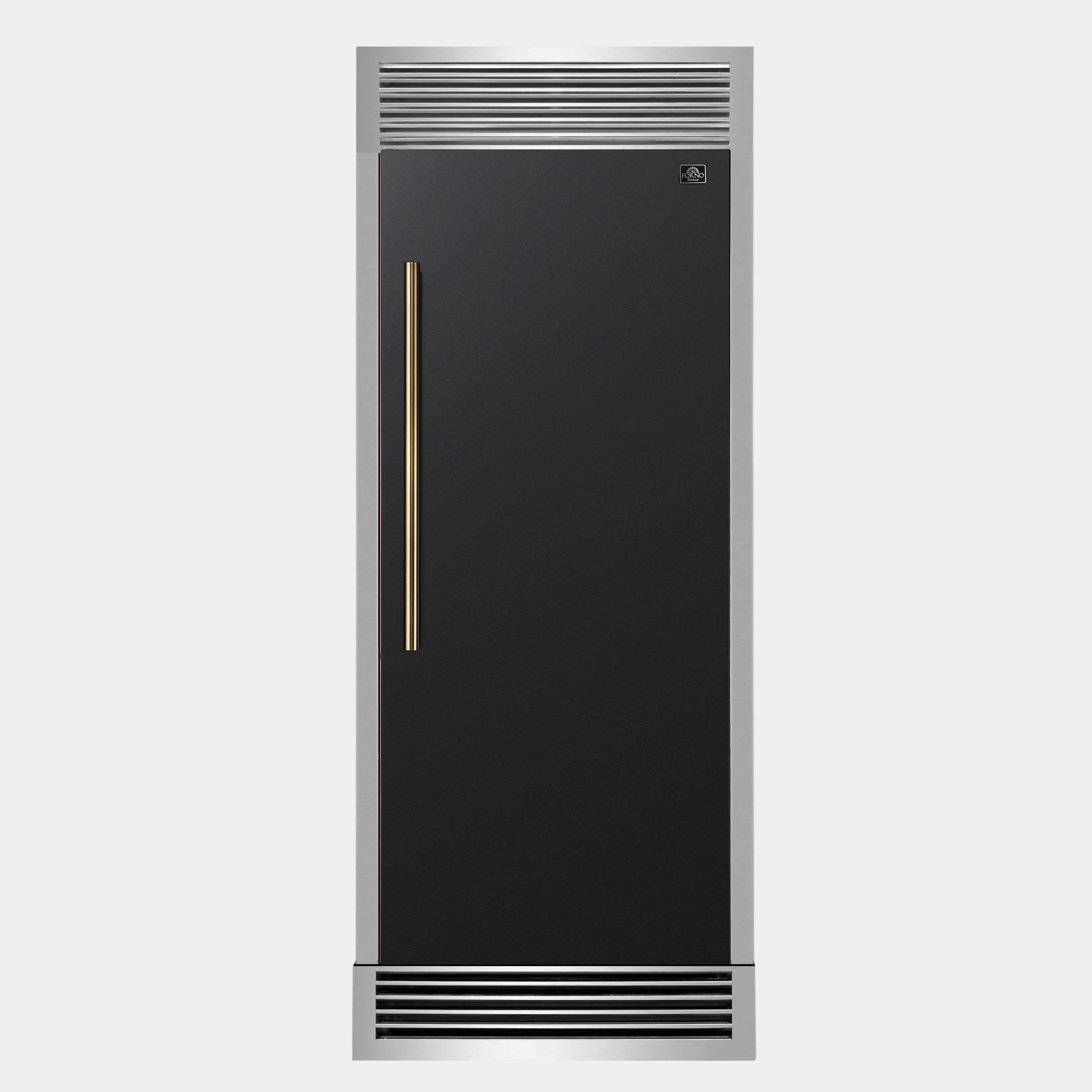 Forno Maderno 32 in. 13.6 cu.ft. Right Swing Black Built-In Convertible Refrigerator/Freezer with Antique Brass Handle and Grill Trim | FFFFD1722-32LSG-BLK