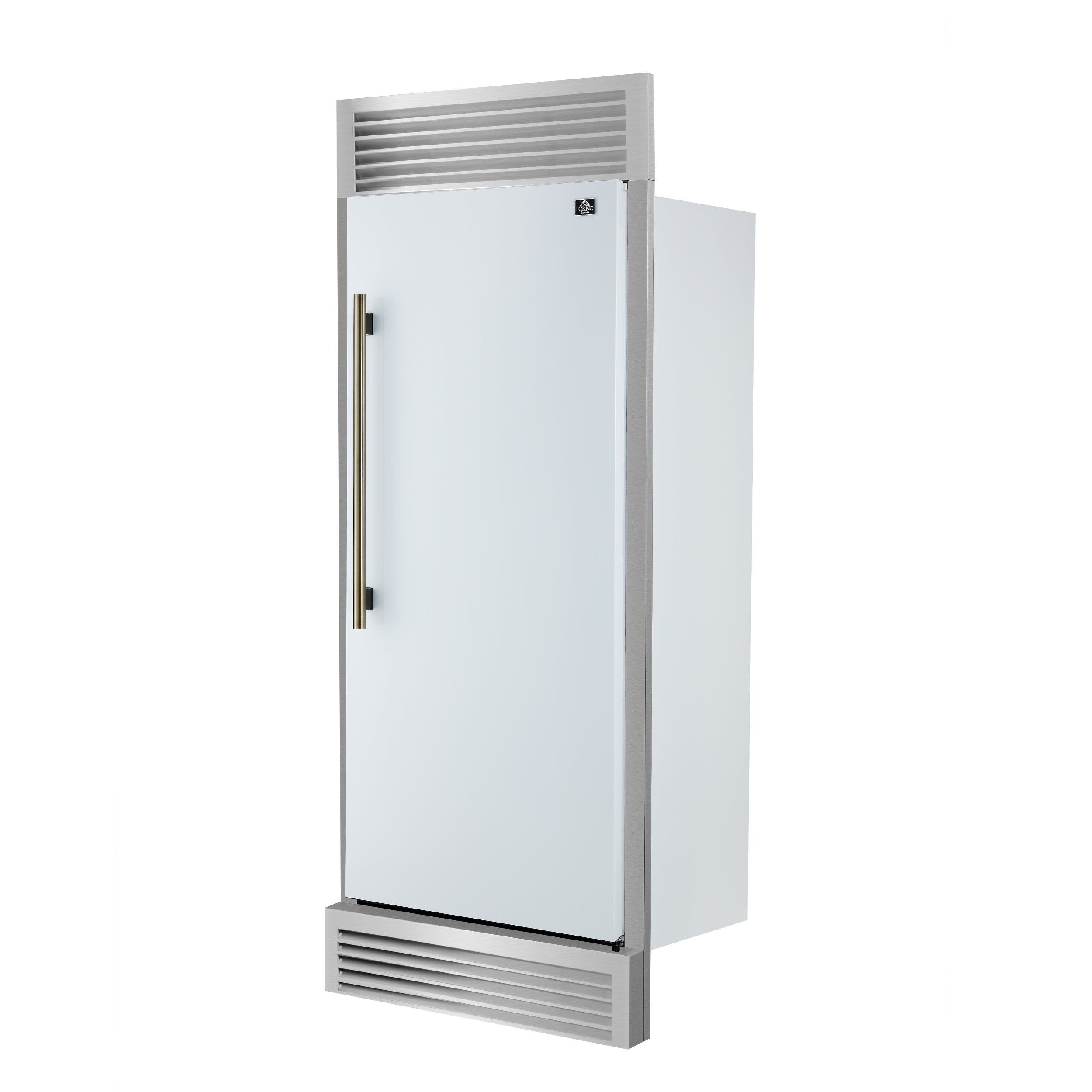Forno Maderno 32 in. 13.6 cu.ft. Right Swing White Built-In Convertible Refrigerator/Freezer with Antique Brass Handle and Grill Trim | FFFFD1722-32RSG-WHT