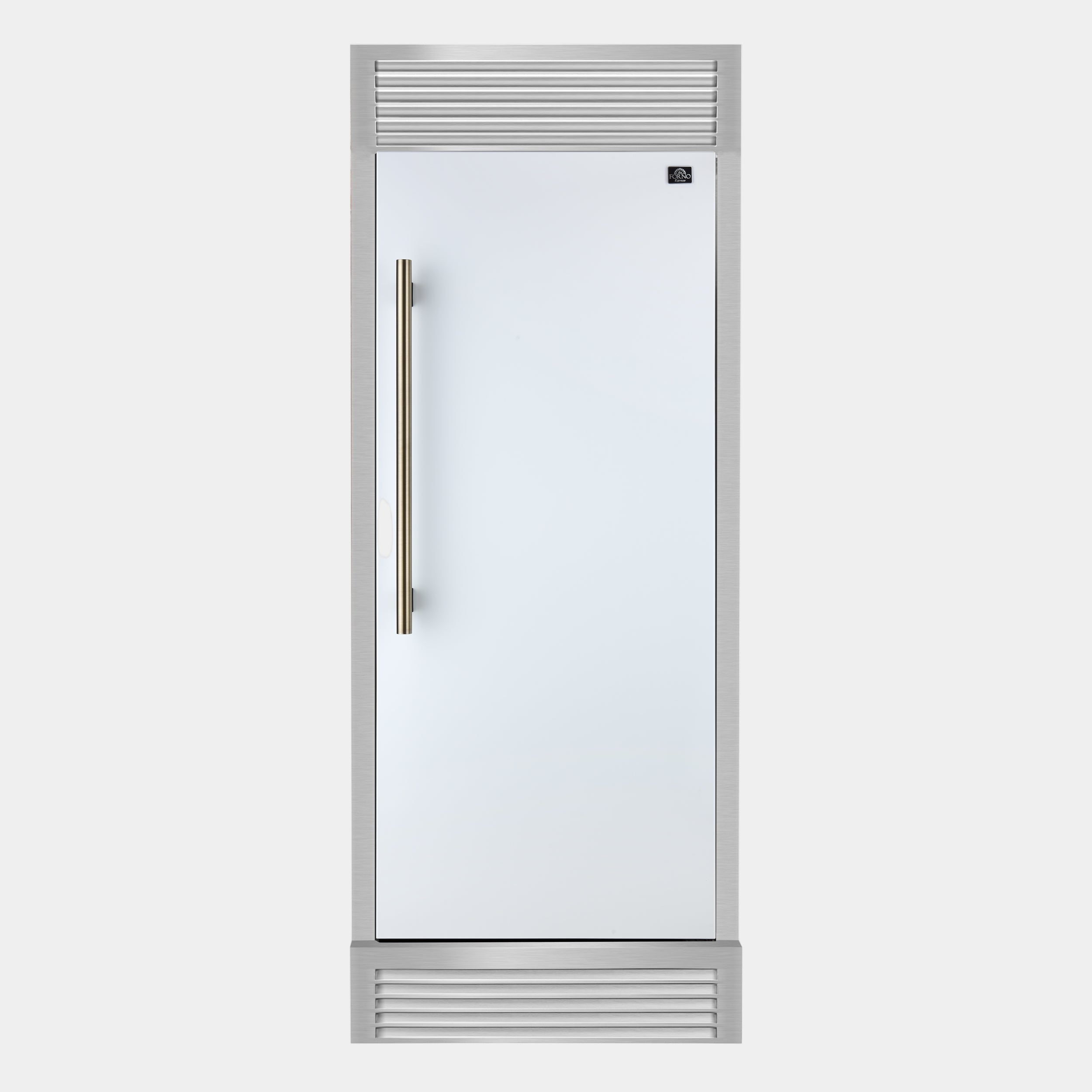 Forno Maderno 32 in. 13.6 cu.ft. Right Swing White Built-In Convertible Refrigerator/Freezer with Antique Brass Handle and Grill Trim | FFFFD1722-32RSG-WHT