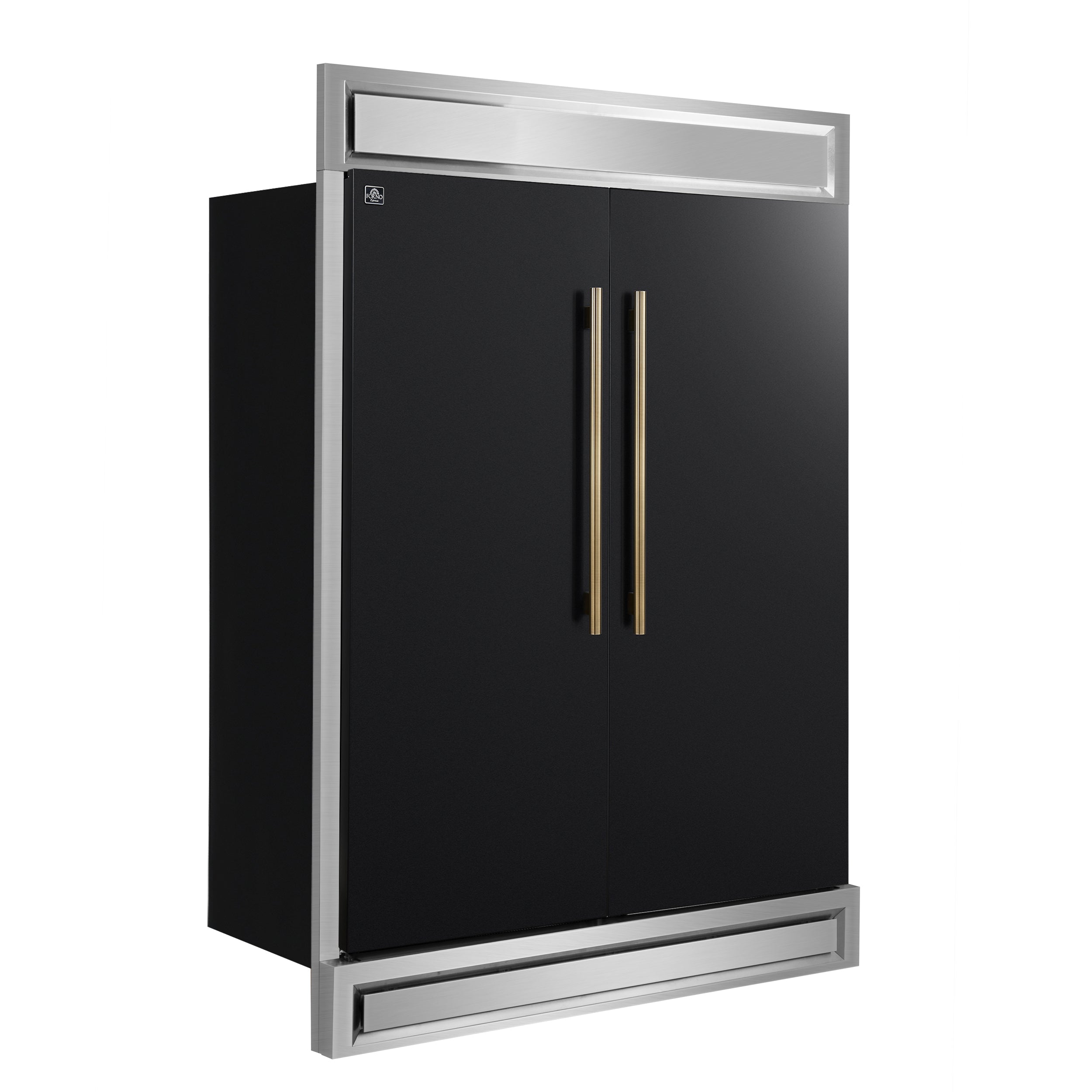 Forno Maderno 60 in. 27.2 cu.ft. Black Built-In Convertible Refrigerator/Freezer with Modern Trim Kit and Antique Brass Handles | FFFFD1722-60MG-BLK