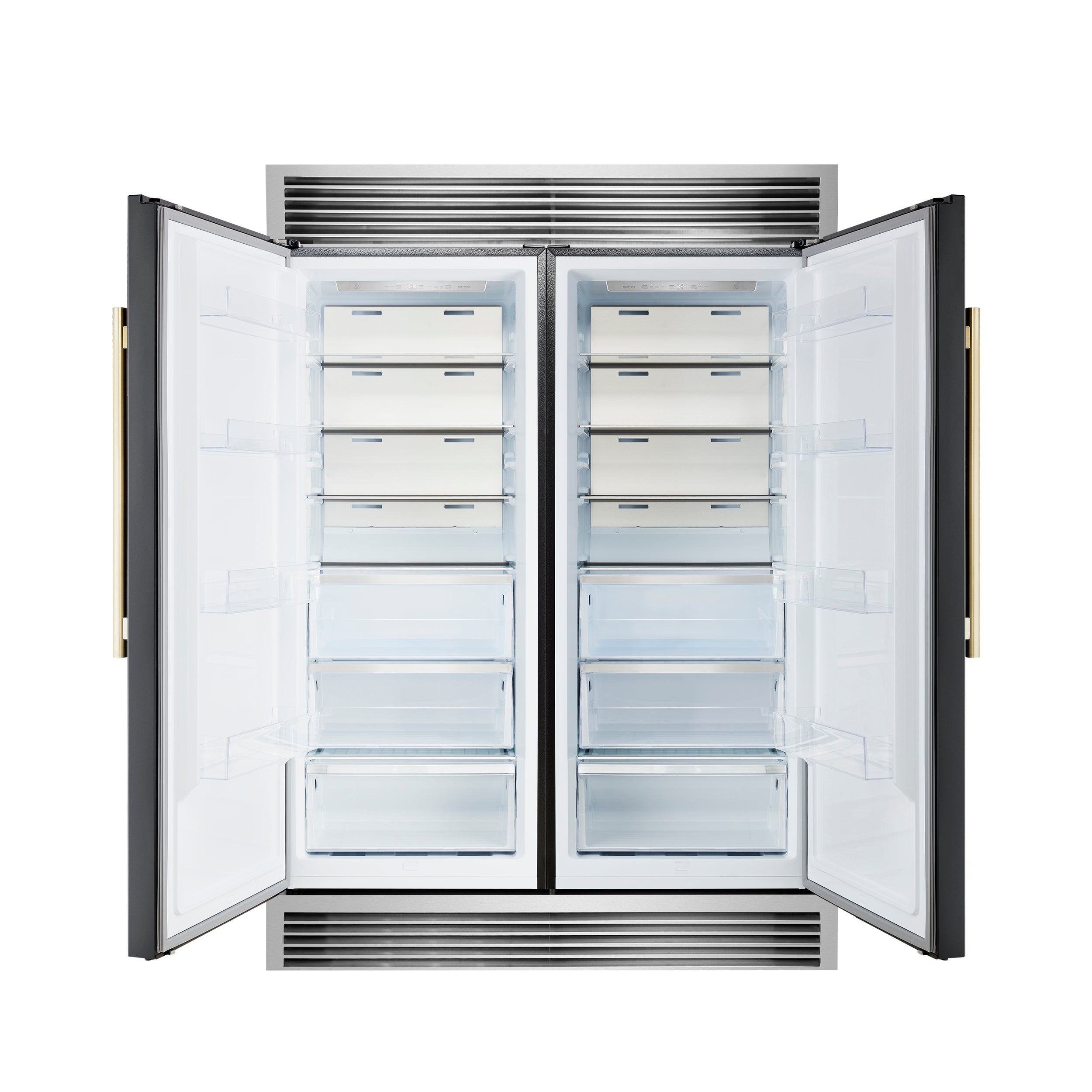 Forno Maderno 60 in. 27.2 cu.ft. Black Built-In Convertible Refrigerator/Freezer with Grill Trim Kit and Antique Brass Handles | FFFFD1722-60SG-BLK