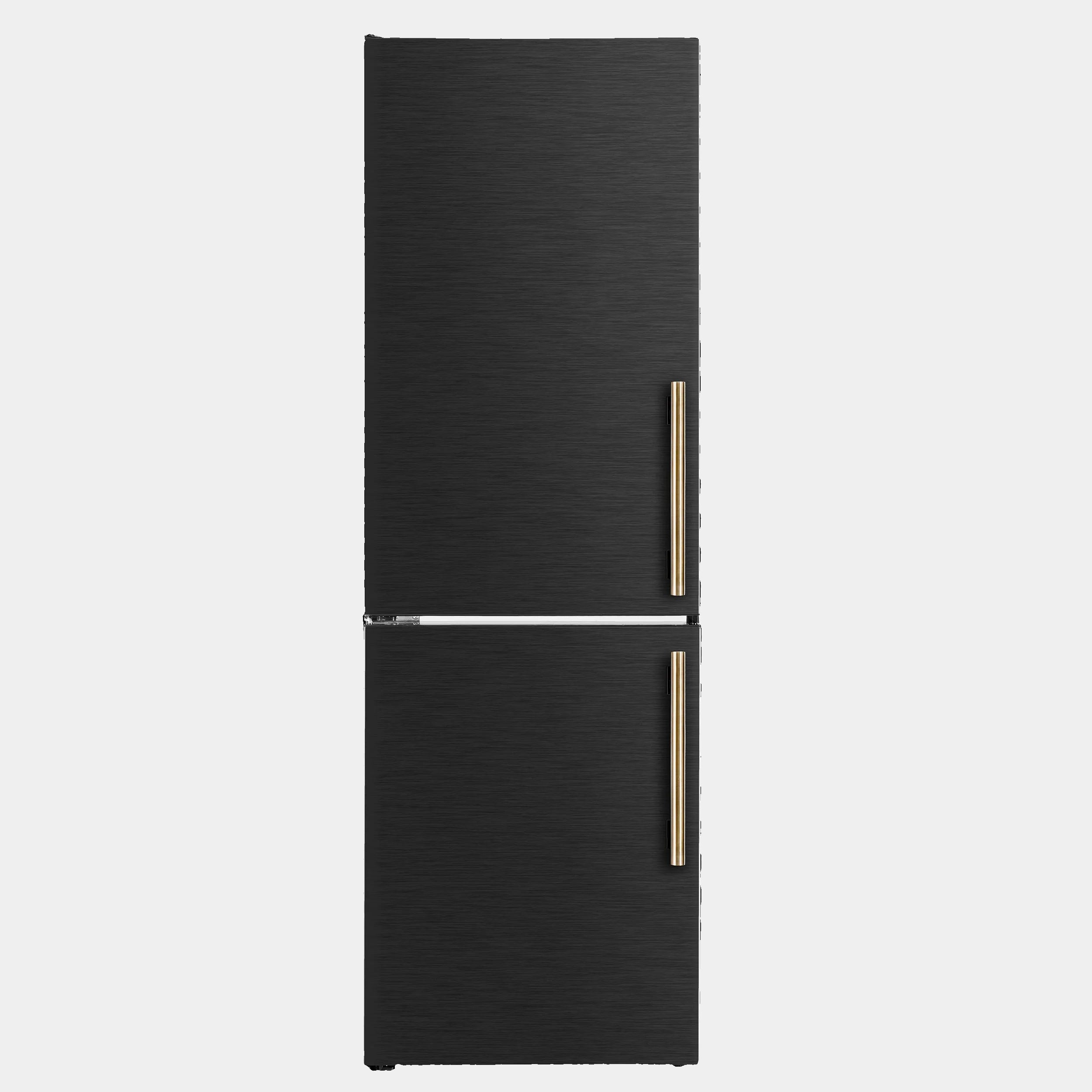 Forno Custodia 24 in. 10.3 cu.ft. Black Left Swing Refrigerator with Bottom Freezer and Antique Brass handles | FFFFD1766-24BLK-LS