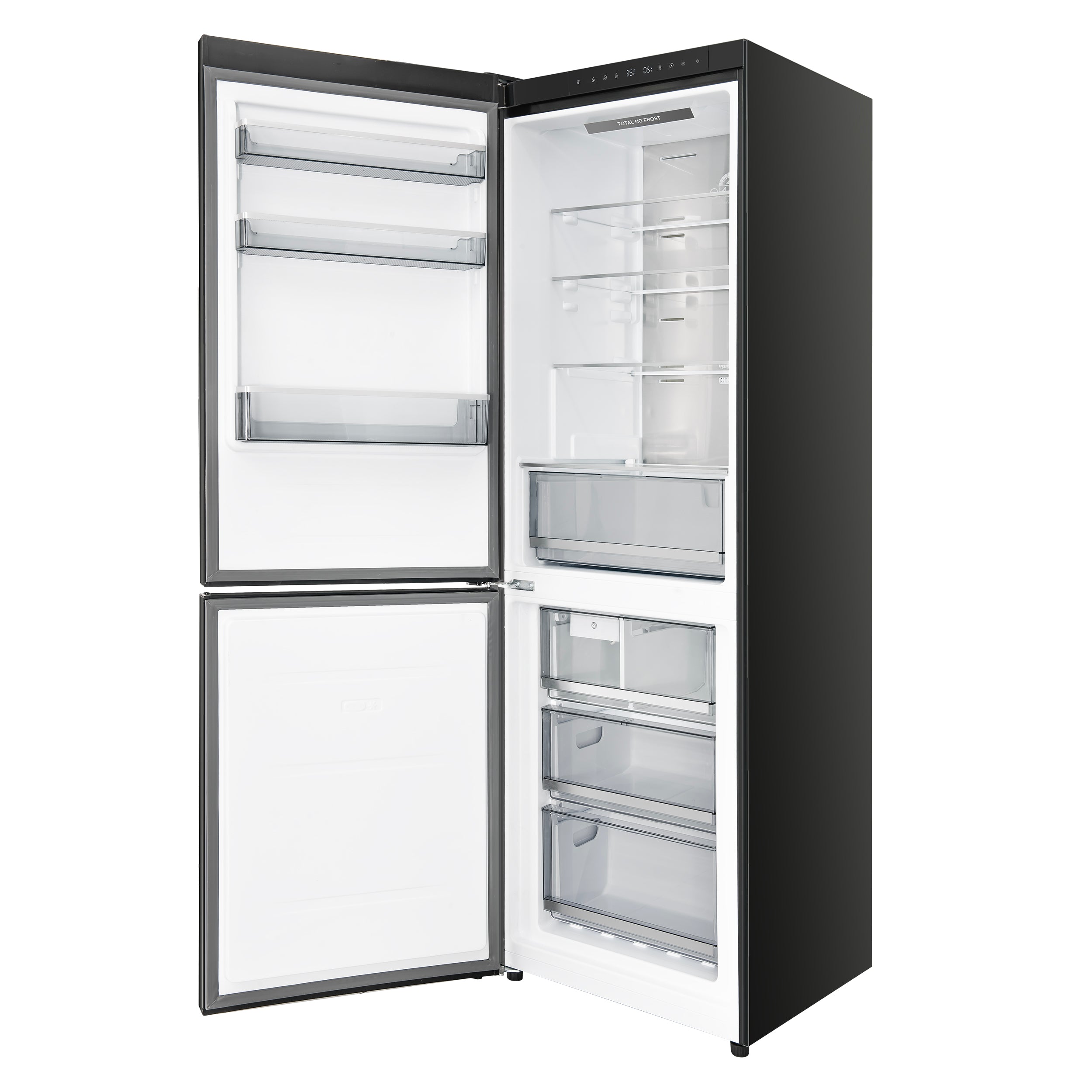 Forno Custodia 24 in. 10.3 cu.ft. Black Left Swing Refrigerator with Bottom Freezer and Antique Brass handles | FFFFD1766-24BLK-LS
