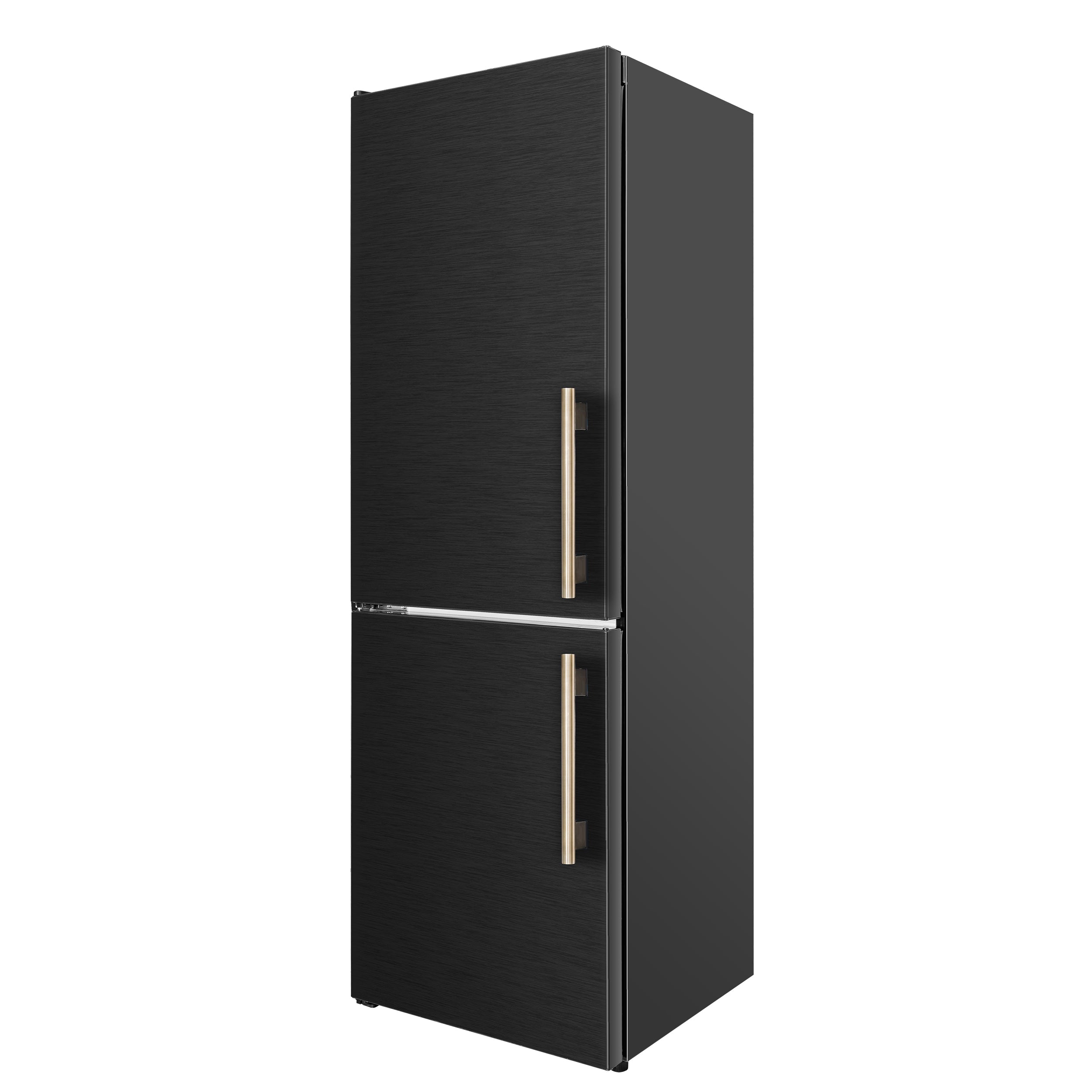 Forno Custodia 24 in. 10.3 cu.ft. Black Left Swing Refrigerator with Bottom Freezer and Antique Brass handles | FFFFD1766-24BLK-LS