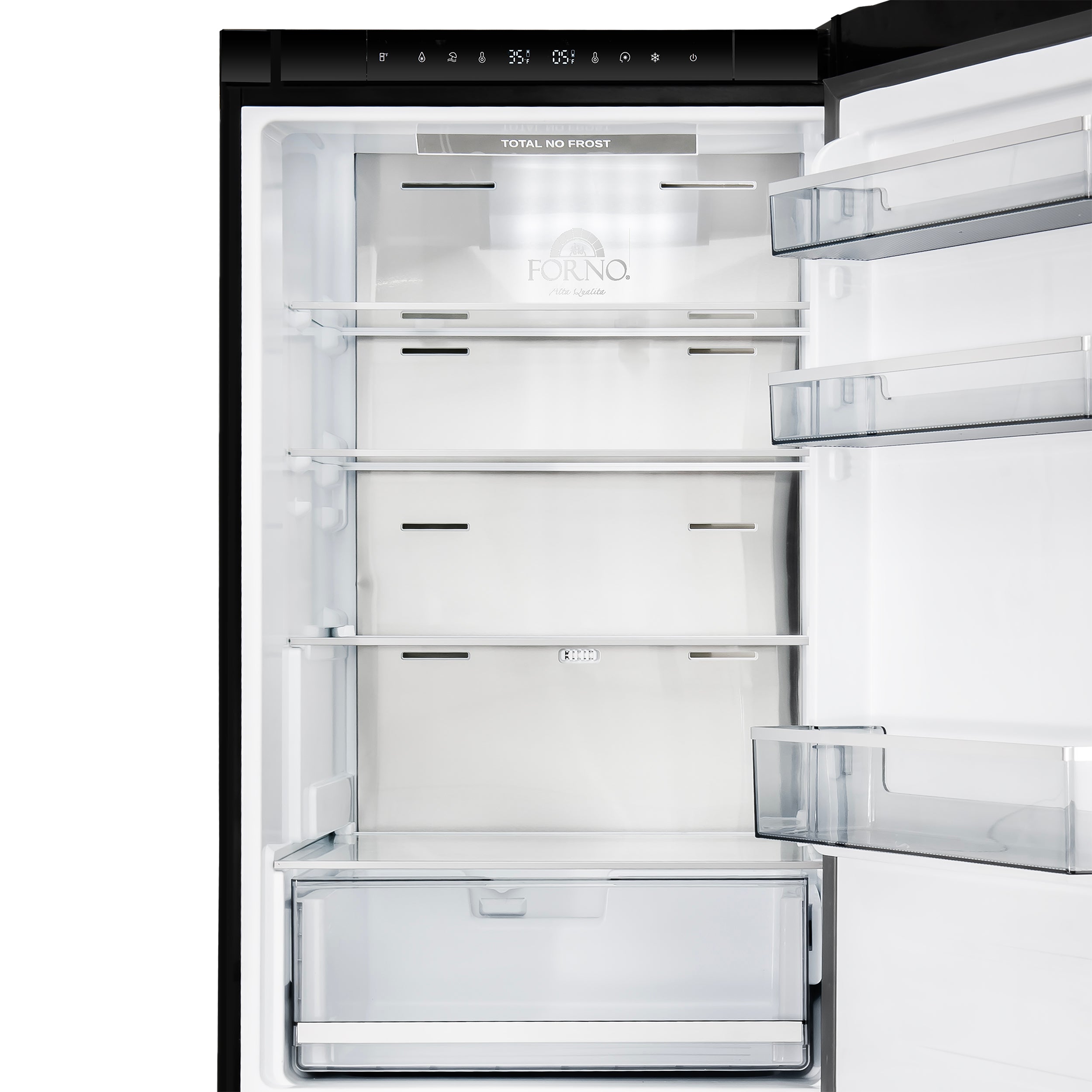 Forno Custodia 24 in. 10.3 cu.ft. Black Right Swing Refrigerator with Bottom Freezer and Antique Brass handles | FFFFD1766-24BLK-RS