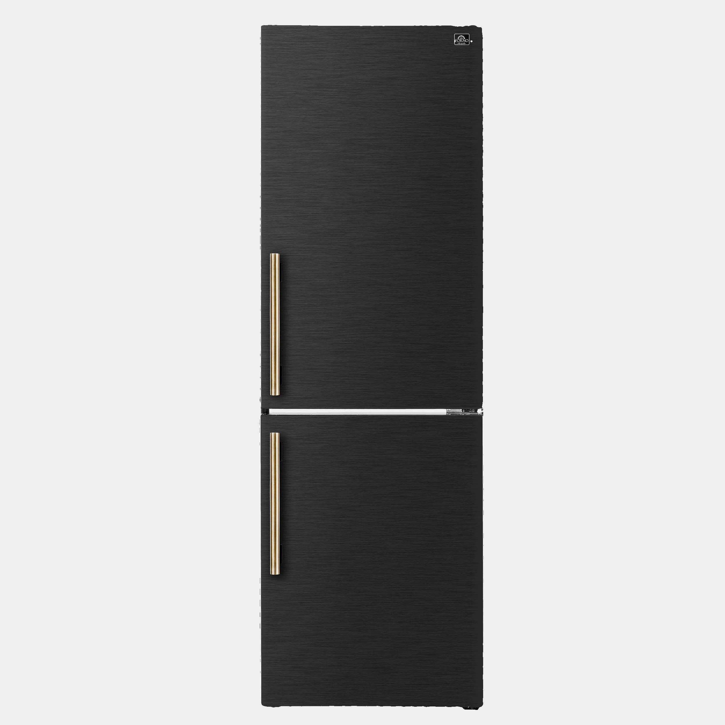 Forno Custodia 24 in. 10.3 cu.ft. Black Right Swing Refrigerator with Bottom Freezer and Antique Brass handles | FFFFD1766-24BLK-RS