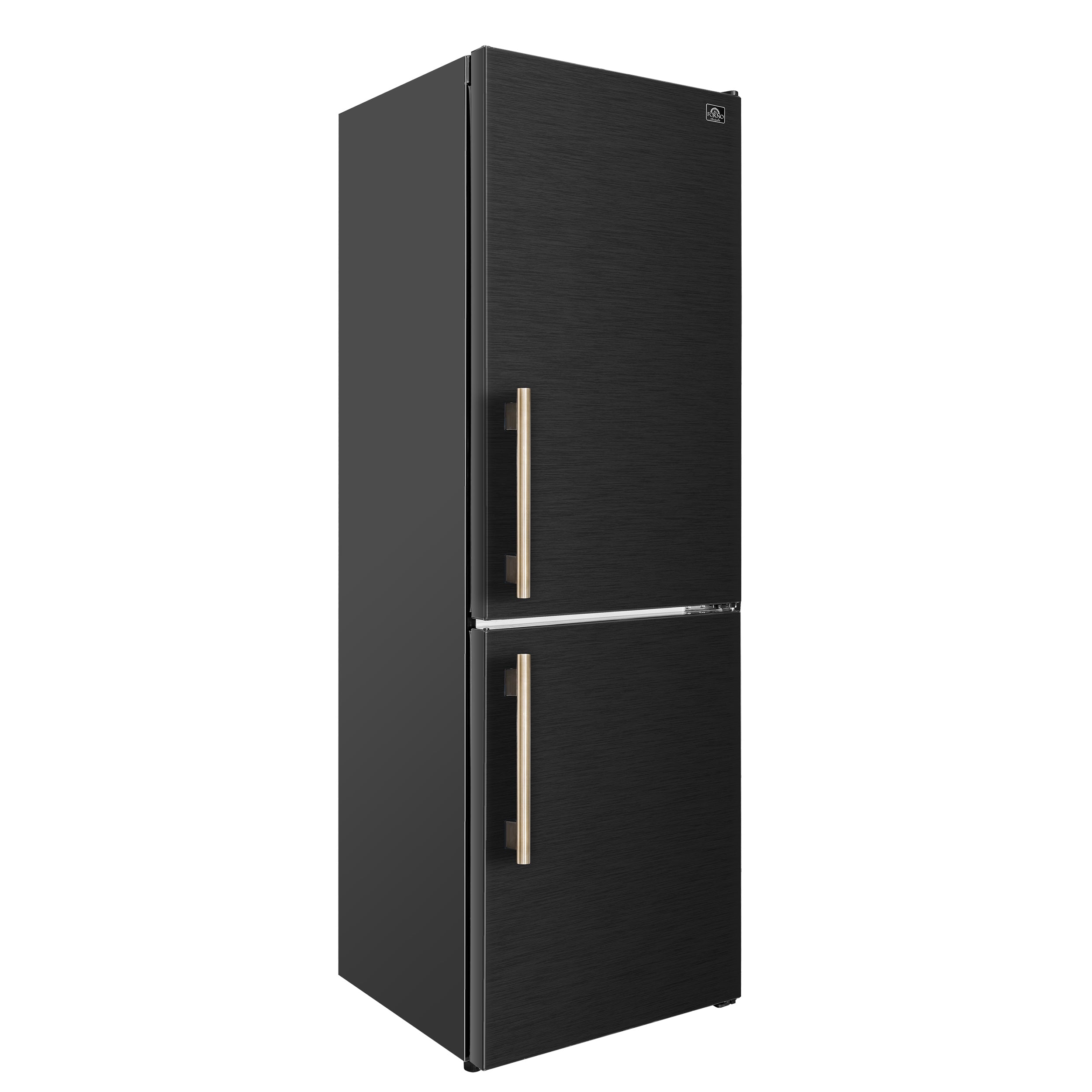 Forno Custodia 24 in. 10.3 cu.ft. Black Right Swing Refrigerator with Bottom Freezer and Antique Brass handles | FFFFD1766-24BLK-RS