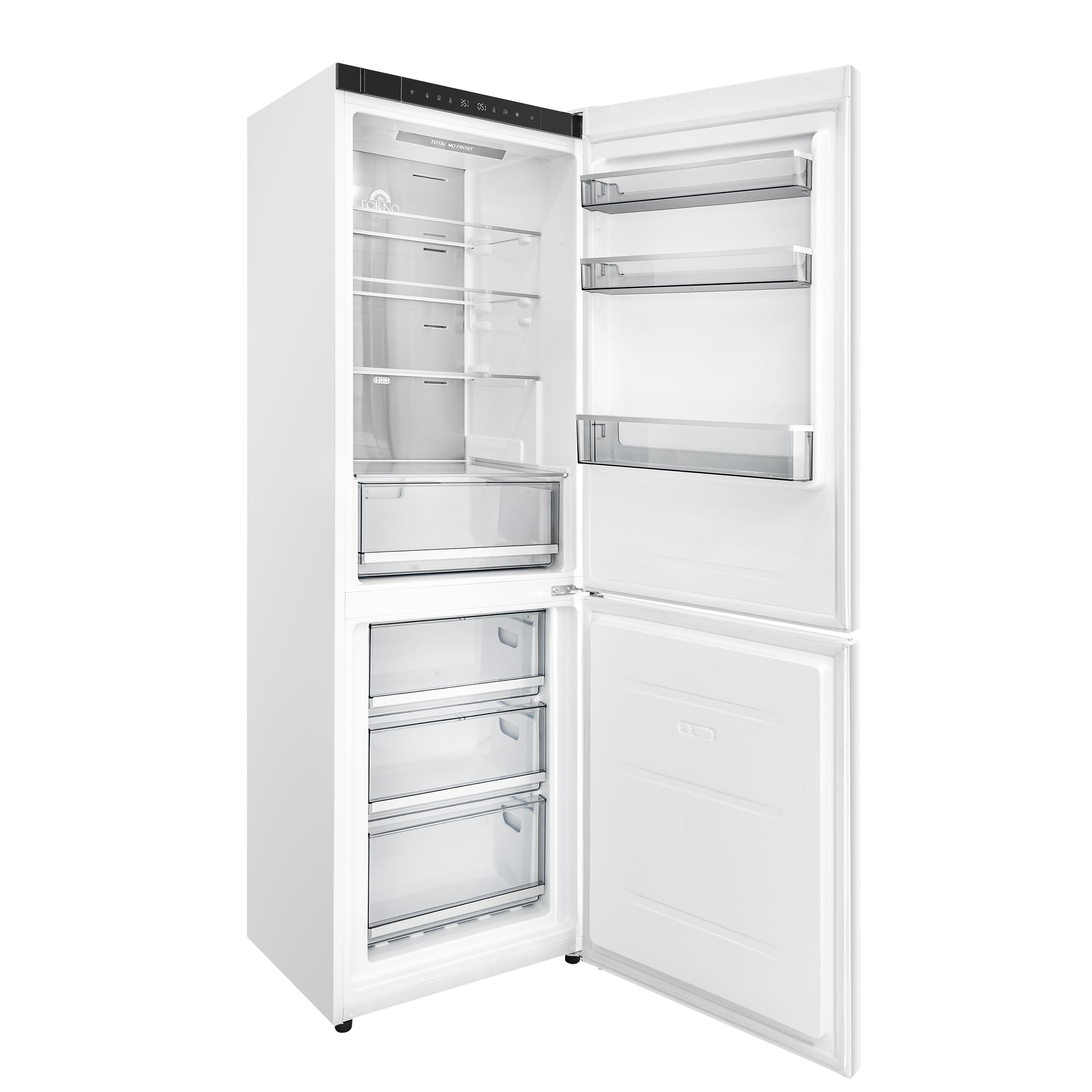 Forno Custodia 24 in. 10.3 cu.ft. White Right Swing Refrigerator with Bottom Freezer and Antique Brass handles | FFFFD1766-24WHT-RS