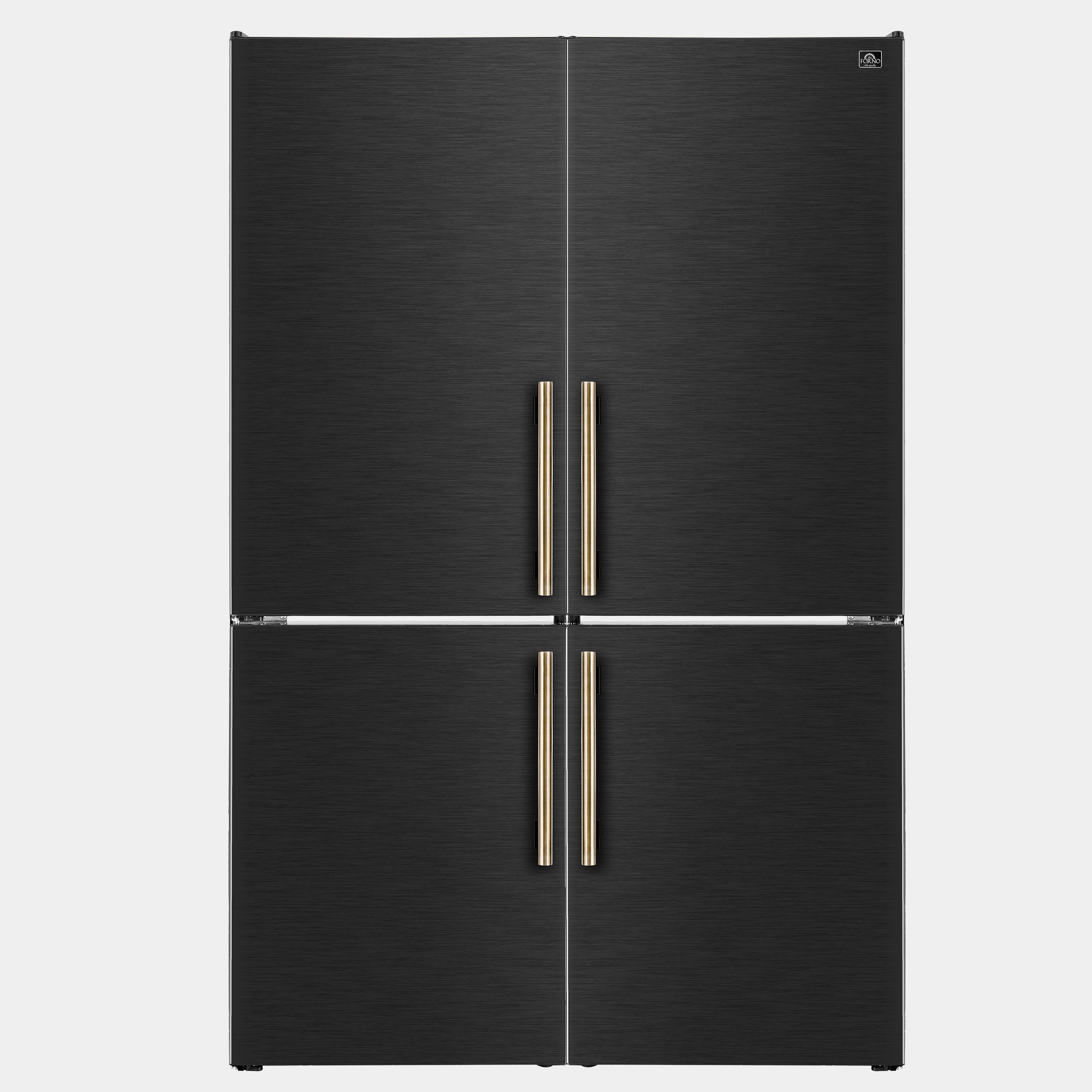 Forno Custodia 48 in. 30.6 cu.ft. Black Refrigerator with Bottom Freezer, Ice Maker and Antique Brass Handles | FFFFD1766-48BLK