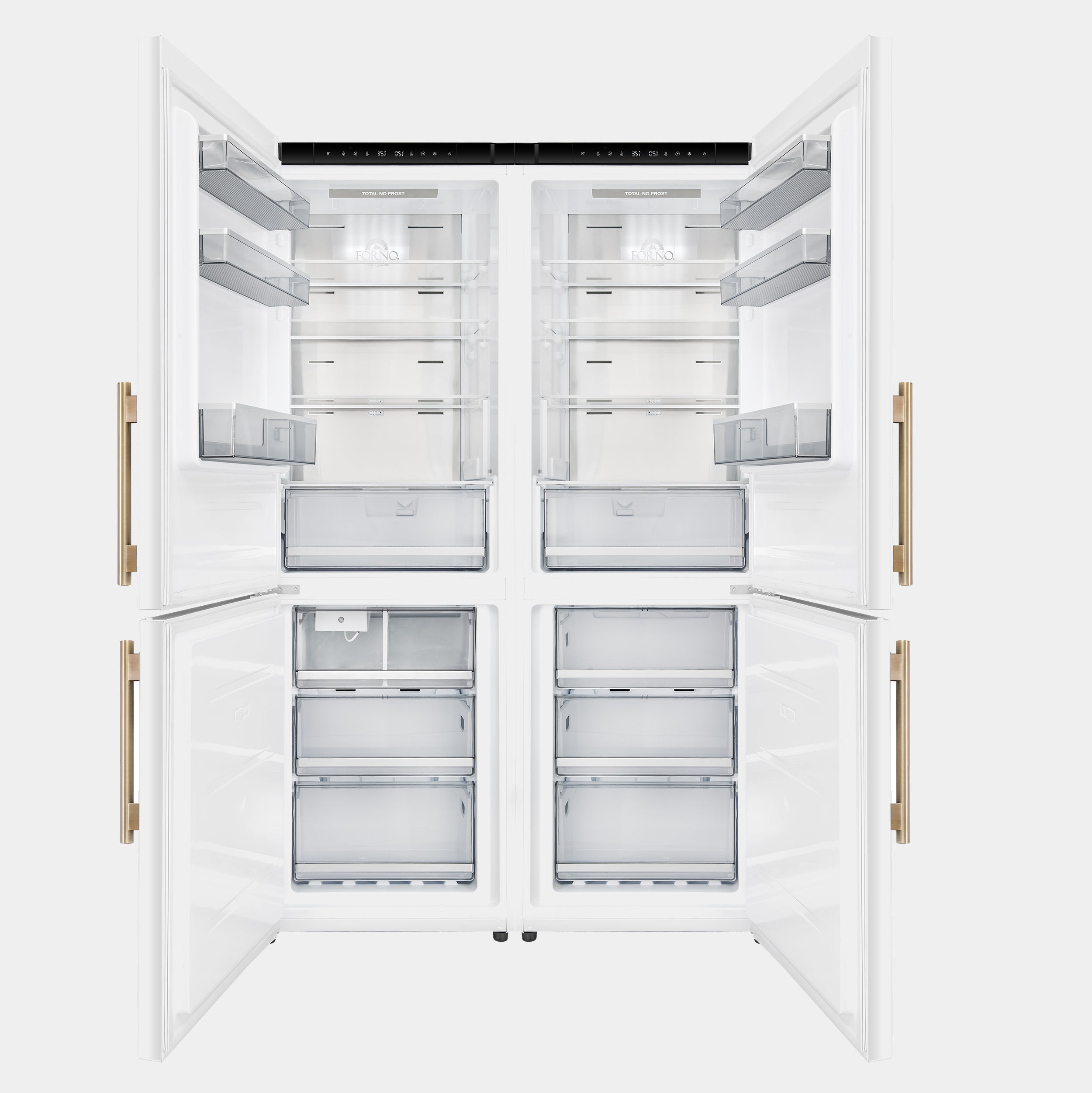Forno Custodia 48 in. 30.6 cu.ft. White Refrigerator with Bottom Freezer, Ice Maker and Antique Brass Handles | FFFFD1766-48WHT