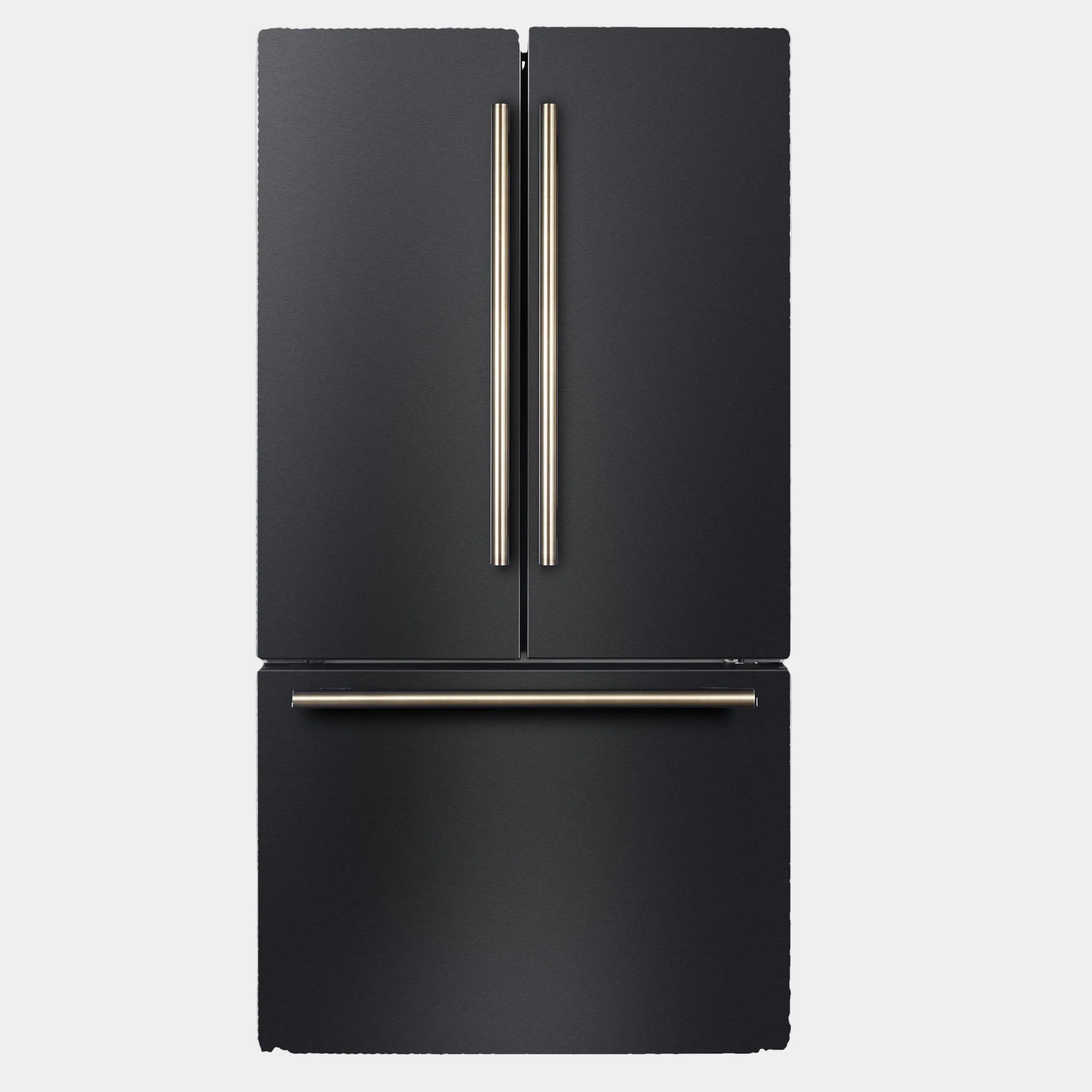 Forno Rivello 36 in. 27.4 cu. ft. Black French Door Standard Depth Refrigerator with Water Dispenser, Ice Maker and Antique Brass Accents | FFFFD1783-36BLK