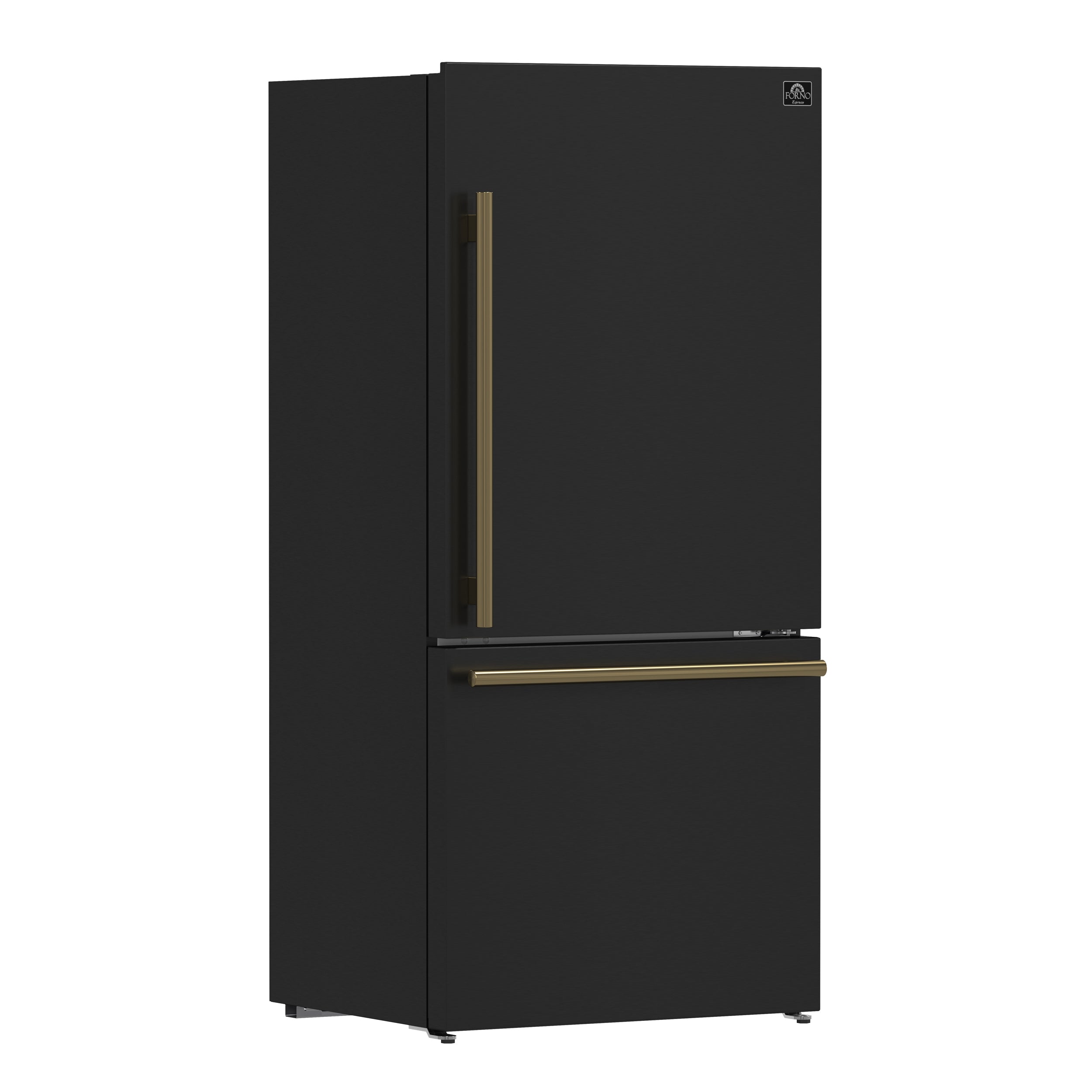 Forno Espresso Milano 31 in. 17.2 cu.ft. Black Right Swing Refrigerator with Bottom Freezer, Ice maker and Antique Brass Handles | FFFFD1785-31BLK