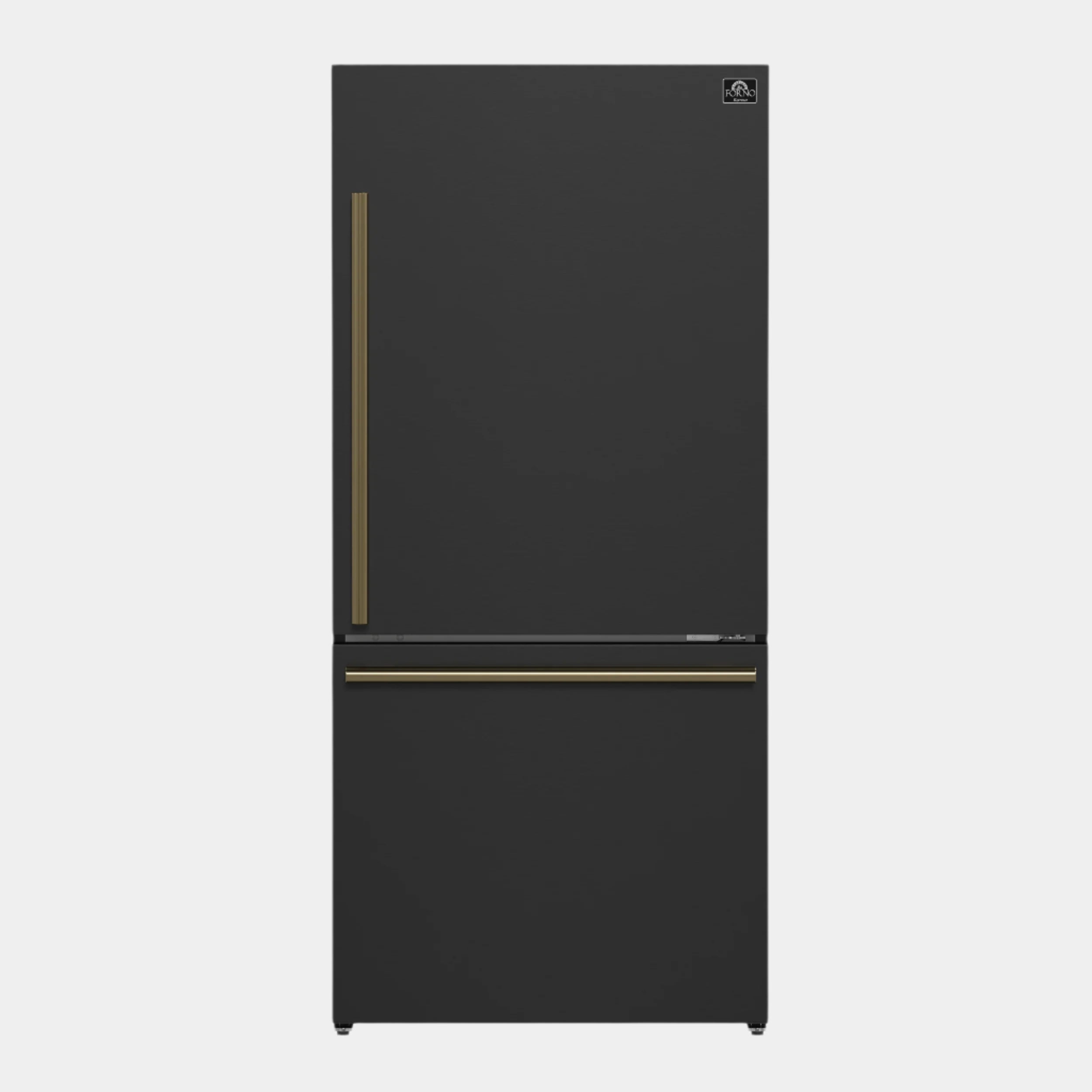 Forno Espresso Milano 31 in. 17.2 cu.ft. Black Right Swing Refrigerator with Bottom Freezer, Ice maker and Antique Brass Handles | FFFFD1785-31BLK