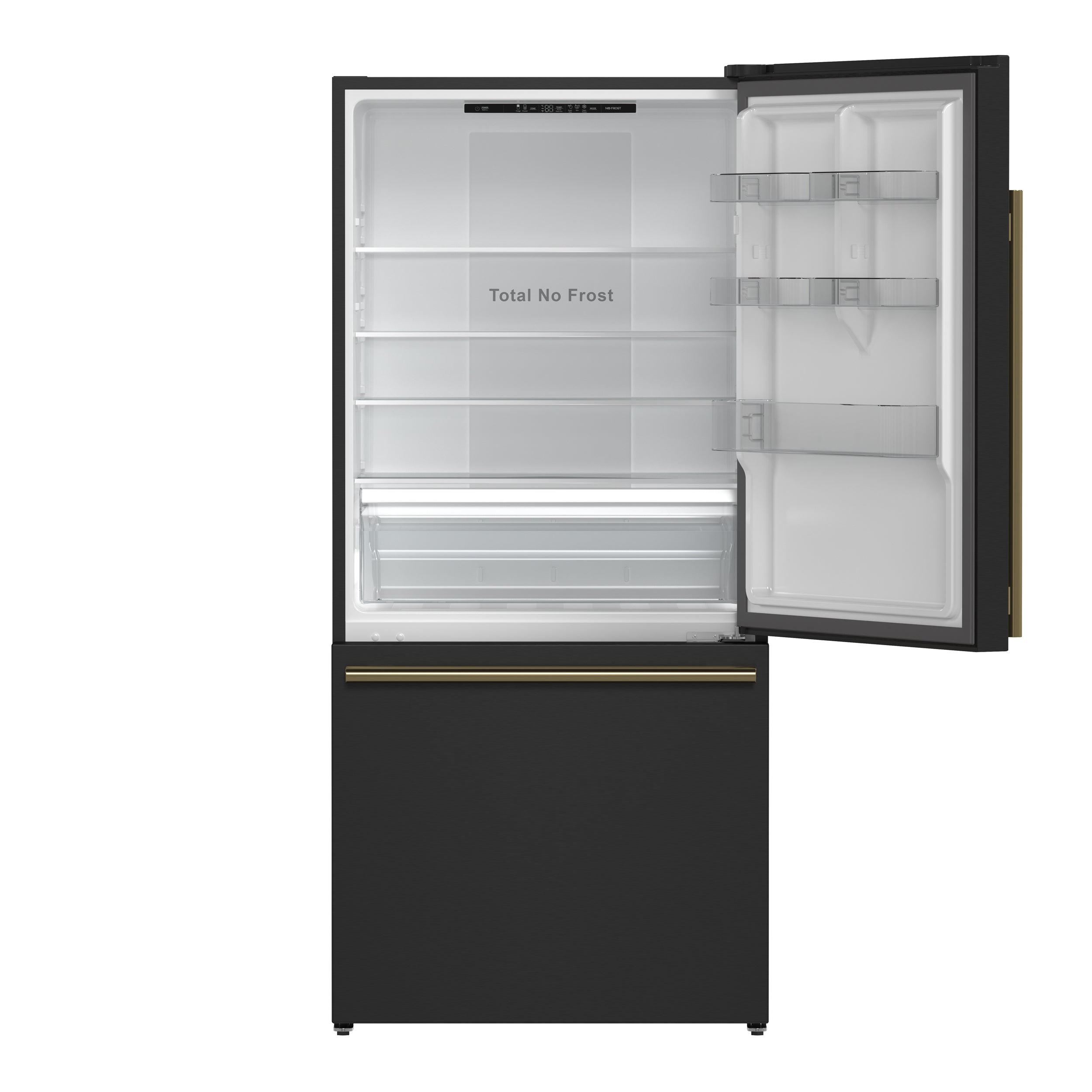 Forno Espresso Milano 31 in. 17.2 cu.ft. Black Right Swing Refrigerator with Bottom Freezer, Ice maker and Antique Brass Handles | FFFFD1785-31BLK