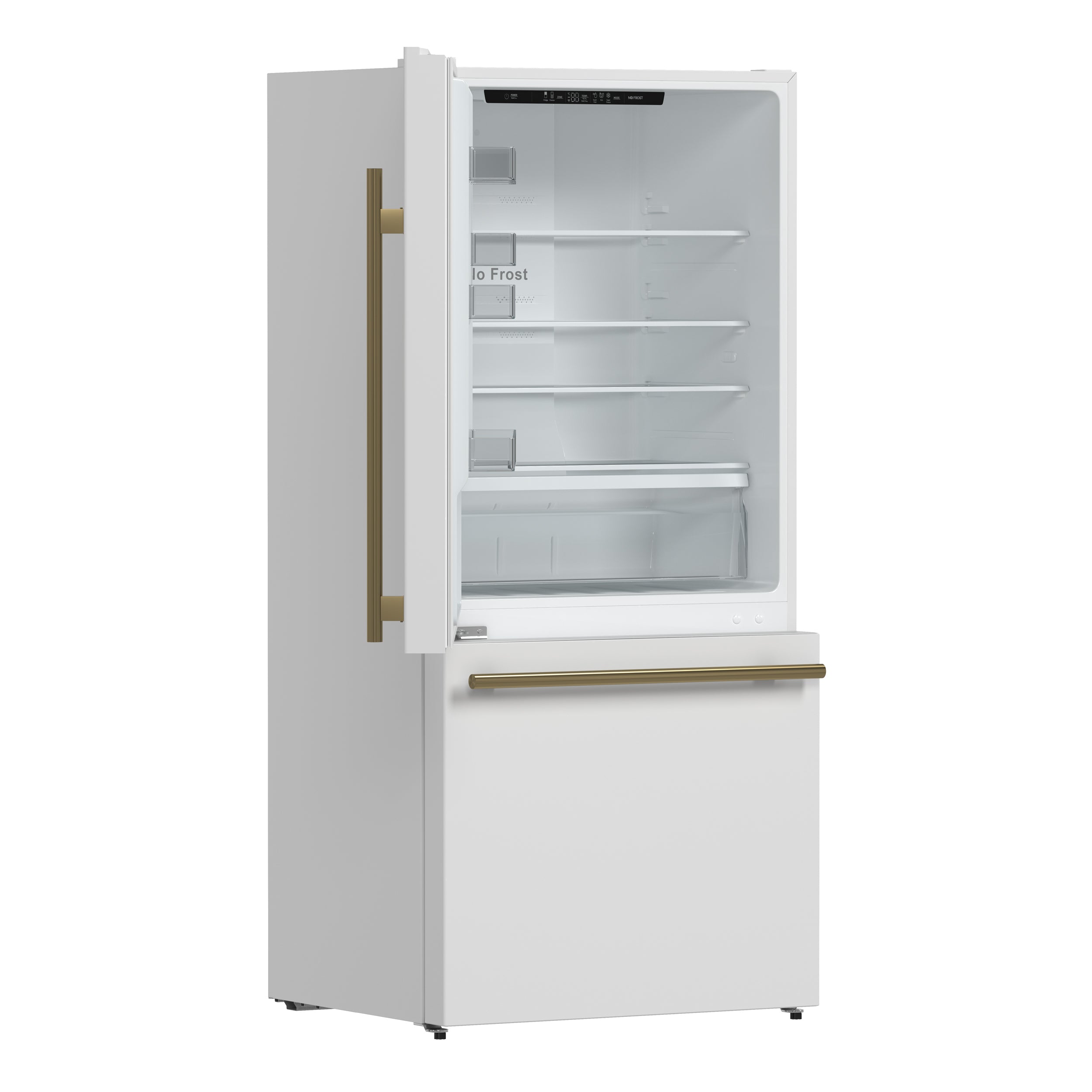 Forno Espresso Milano 31 in. 17.2 cu.ft. White Left Swing Refrigerator with Bottom Freezer, Ice Maker and Antique Brass Handles | FFFFD1786-31WHT