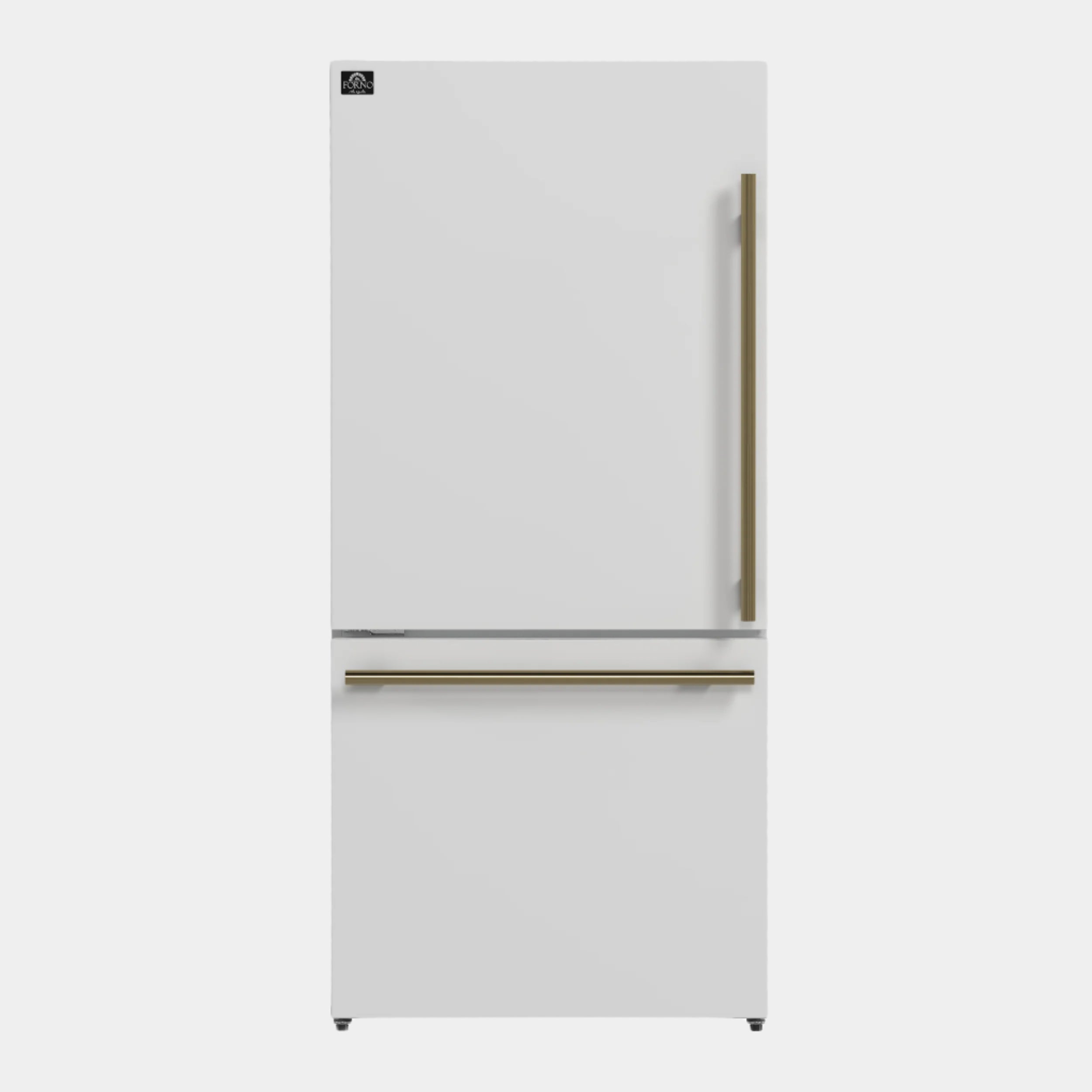 Forno Espresso Milano 31 in. 17.2 cu.ft. White Left Swing Refrigerator with Bottom Freezer, Ice Maker and Antique Brass Handles | FFFFD1786-31WHT