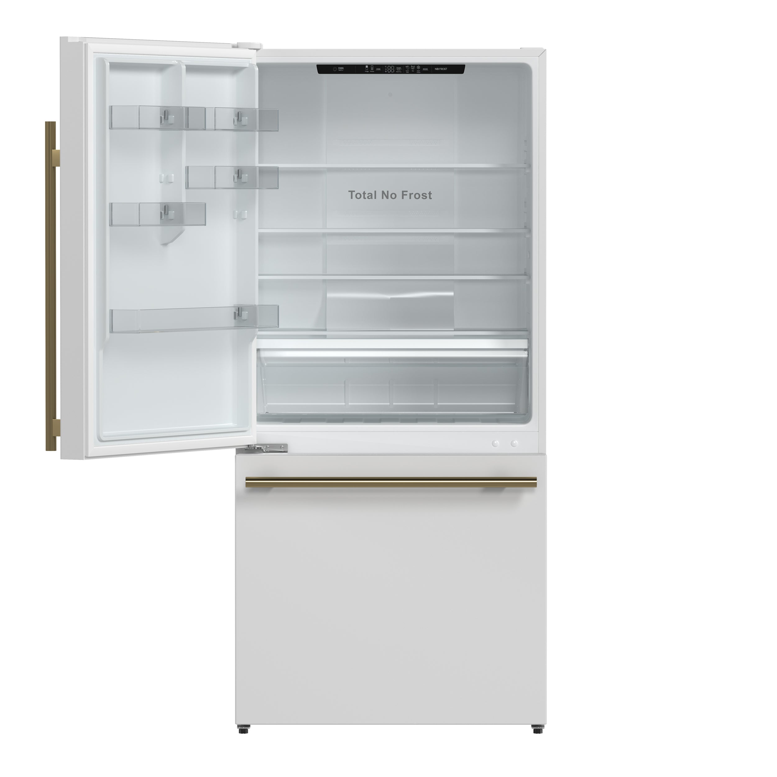 Forno Espresso Milano 31 in. 17.2 cu.ft. White Left Swing Refrigerator with Bottom Freezer, Ice Maker and Antique Brass Handles | FFFFD1786-31WHT