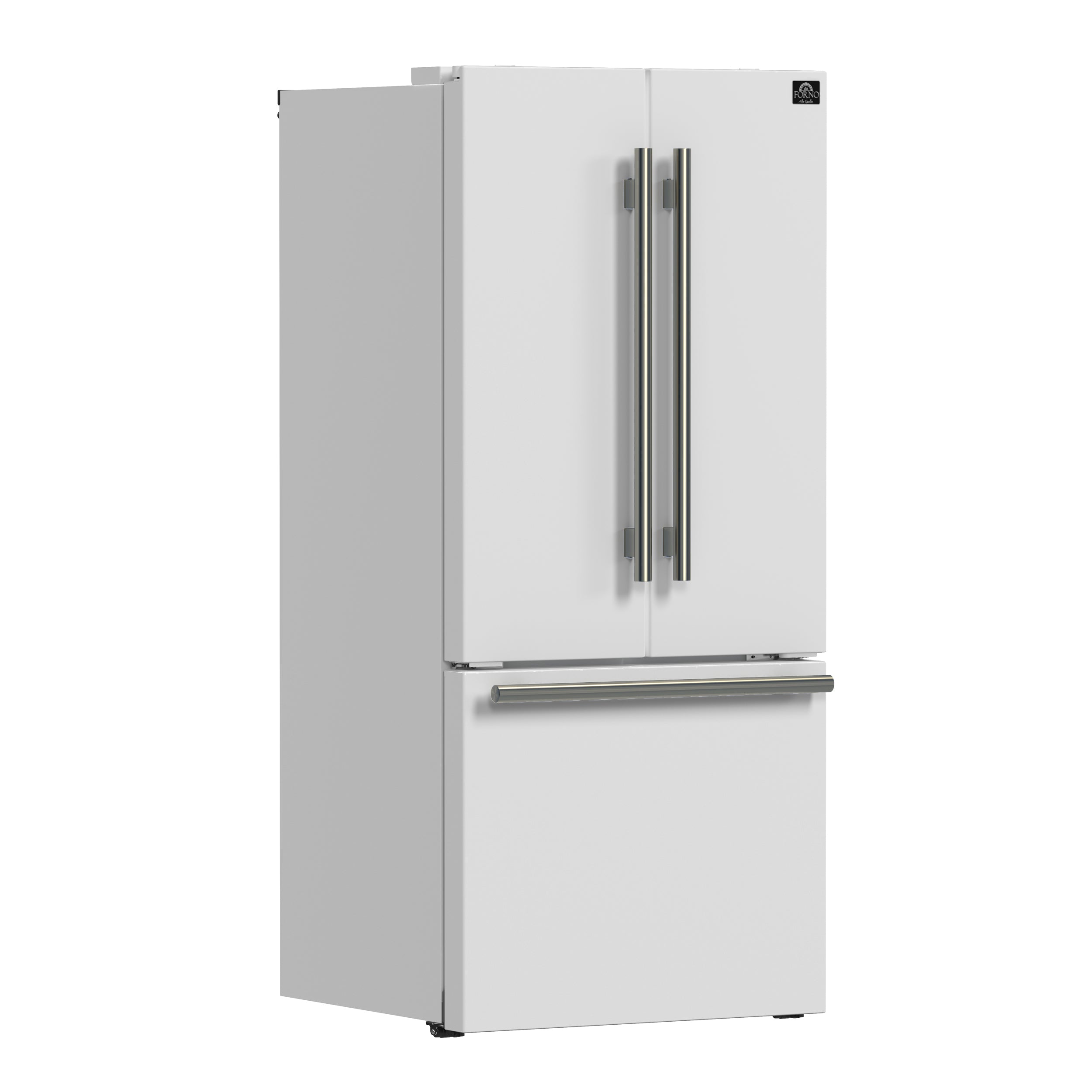Forno Espresso Gallipoli 30 in. 17.5 cu.ft. White French Door Refrigerator with Ice Maker and Antique Brass Handles | FFFFD1974-31WHT