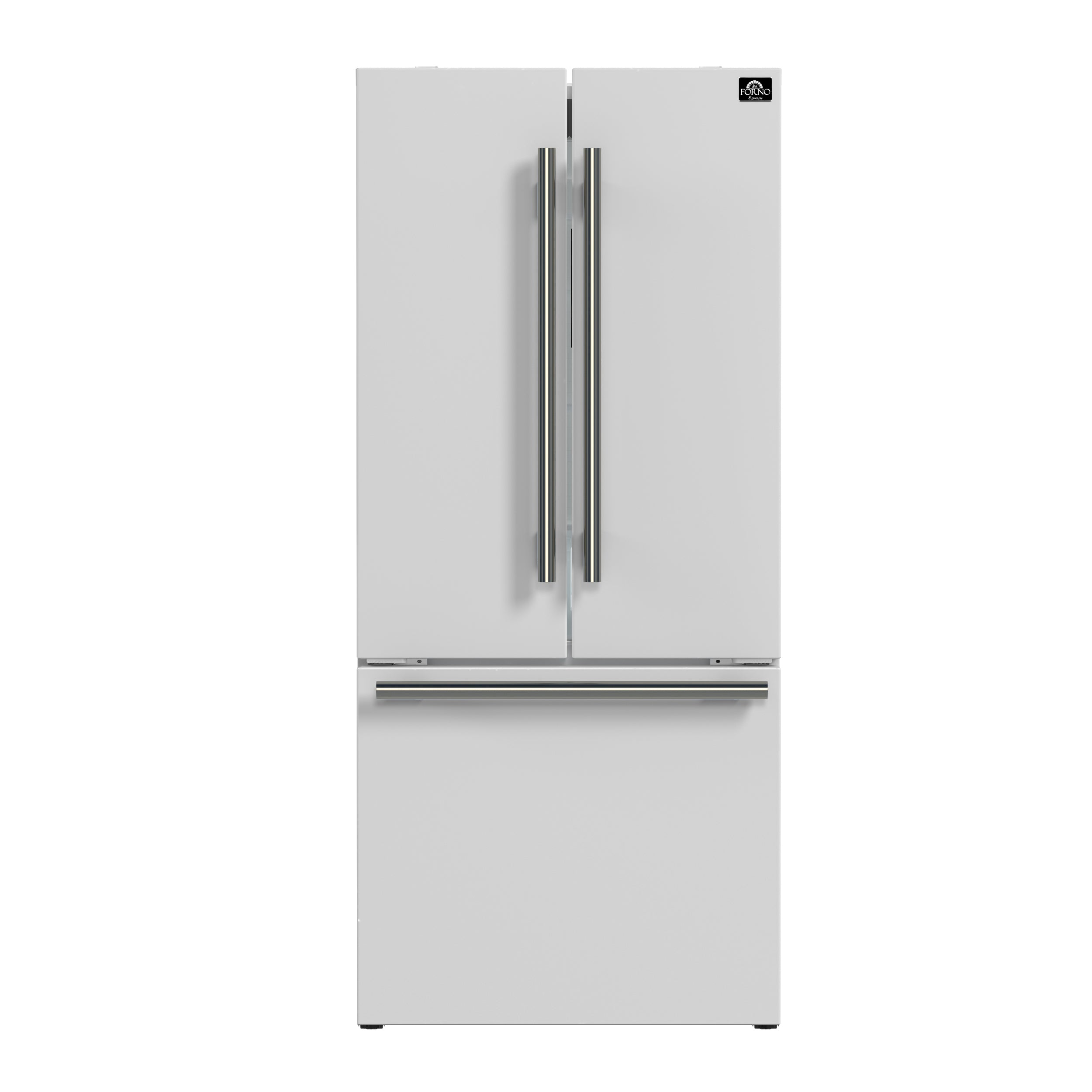 Forno Espresso Gallipoli 30 in. 17.5 cu.ft. White French Door Refrigerator with Ice Maker and Antique Brass Handles | FFFFD1974-31WHT