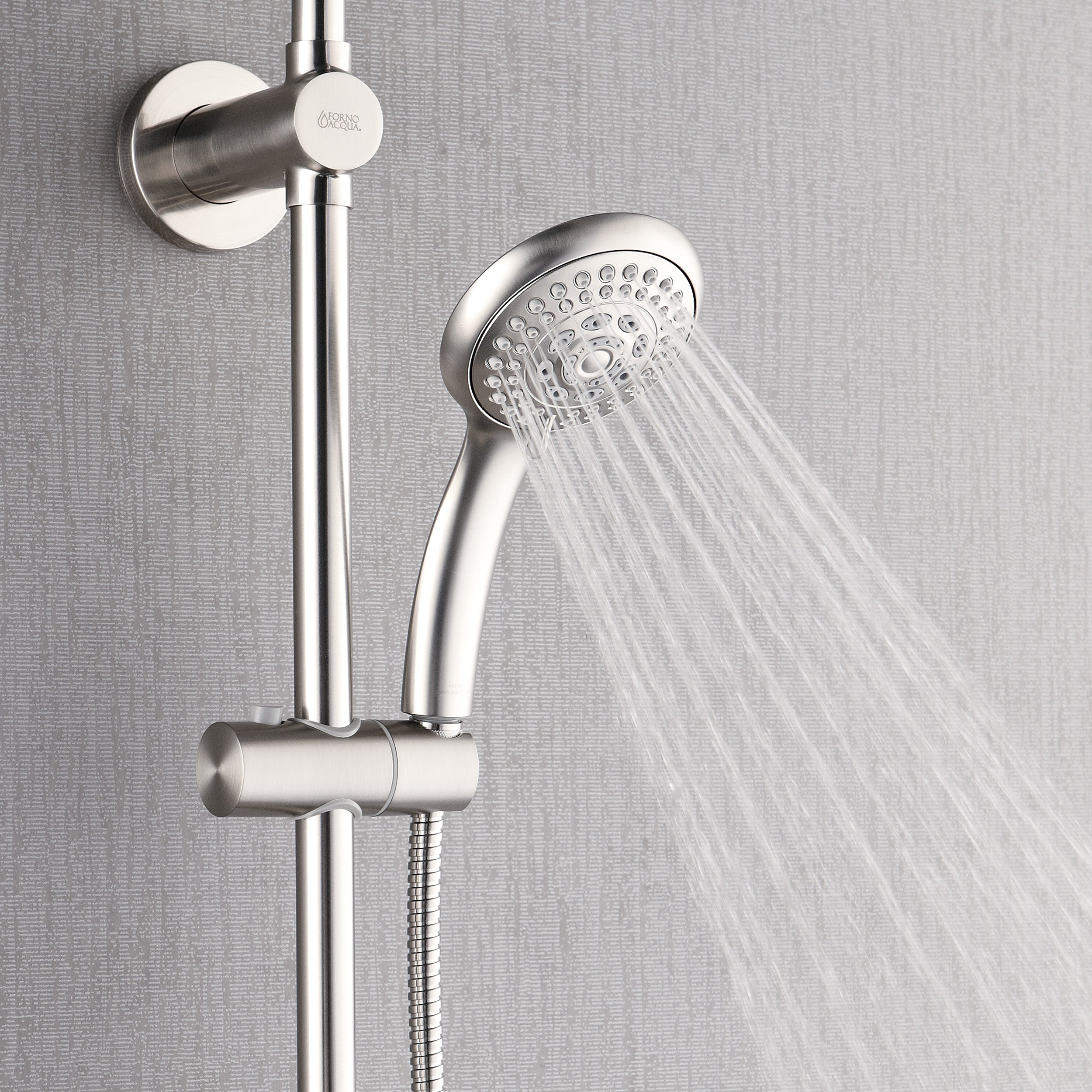Forno Acqua AcquaSPA Retrofit Shower, Overhead Rainfall, 8 Inch Shower Head, Handheld Shower Head, Body Jets, 6 Way Diverter, Brushed Nickel Finish, 1.8 GPM Flow Rate