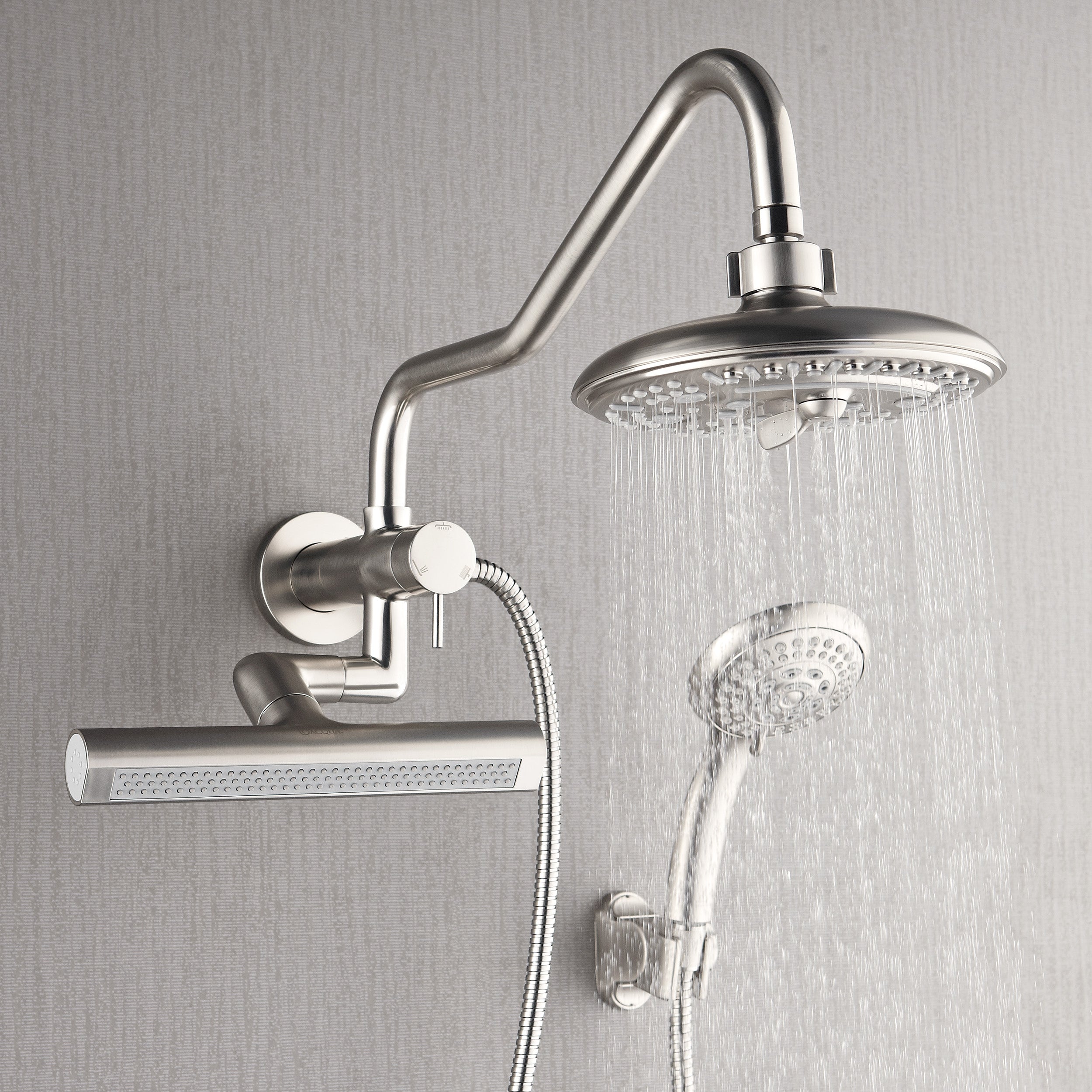 Forno Acqua AcquaFALL Mini 8 Inch Shower Head, Brushed Nickel Finish, Overhead Rainfall Shower, Handheld Shower Head, Body Jets, 1.8 GPM Flow Rate
