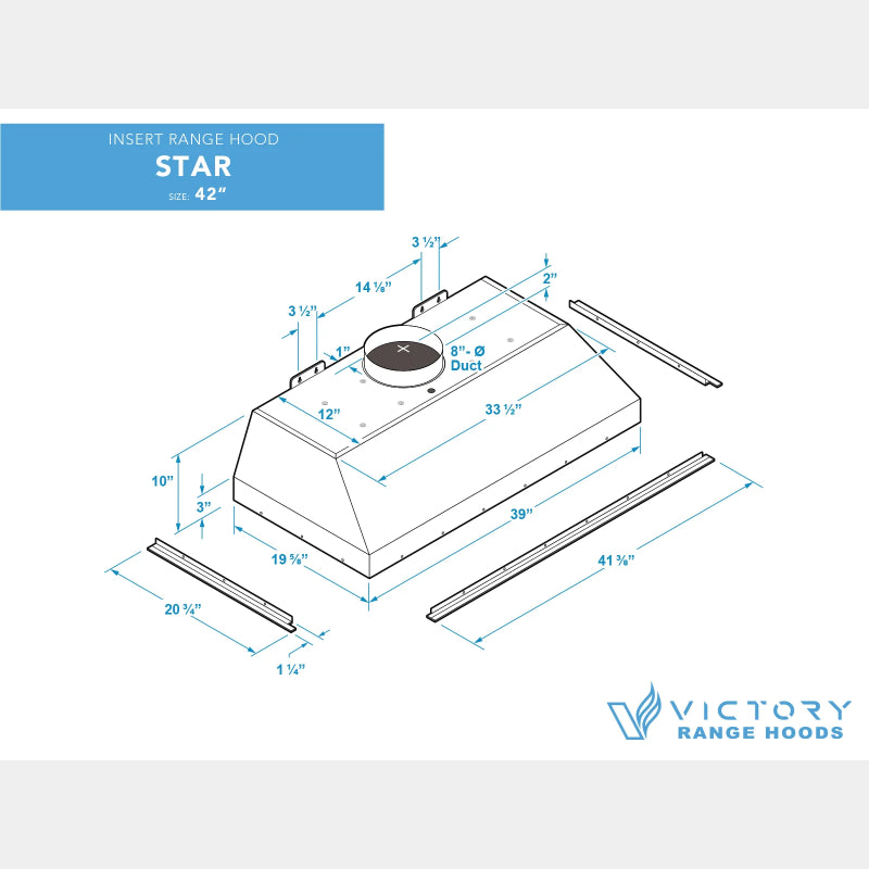 VICTORY Star 42 in. 900 CFM Stainless Steel Insert Range Hood with Double Blower | STAR-42
