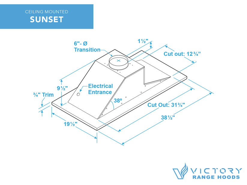 VICTORY Sunset 600 CFM Black Flush Ceiling Mount Range Hood | SUNSET-BK