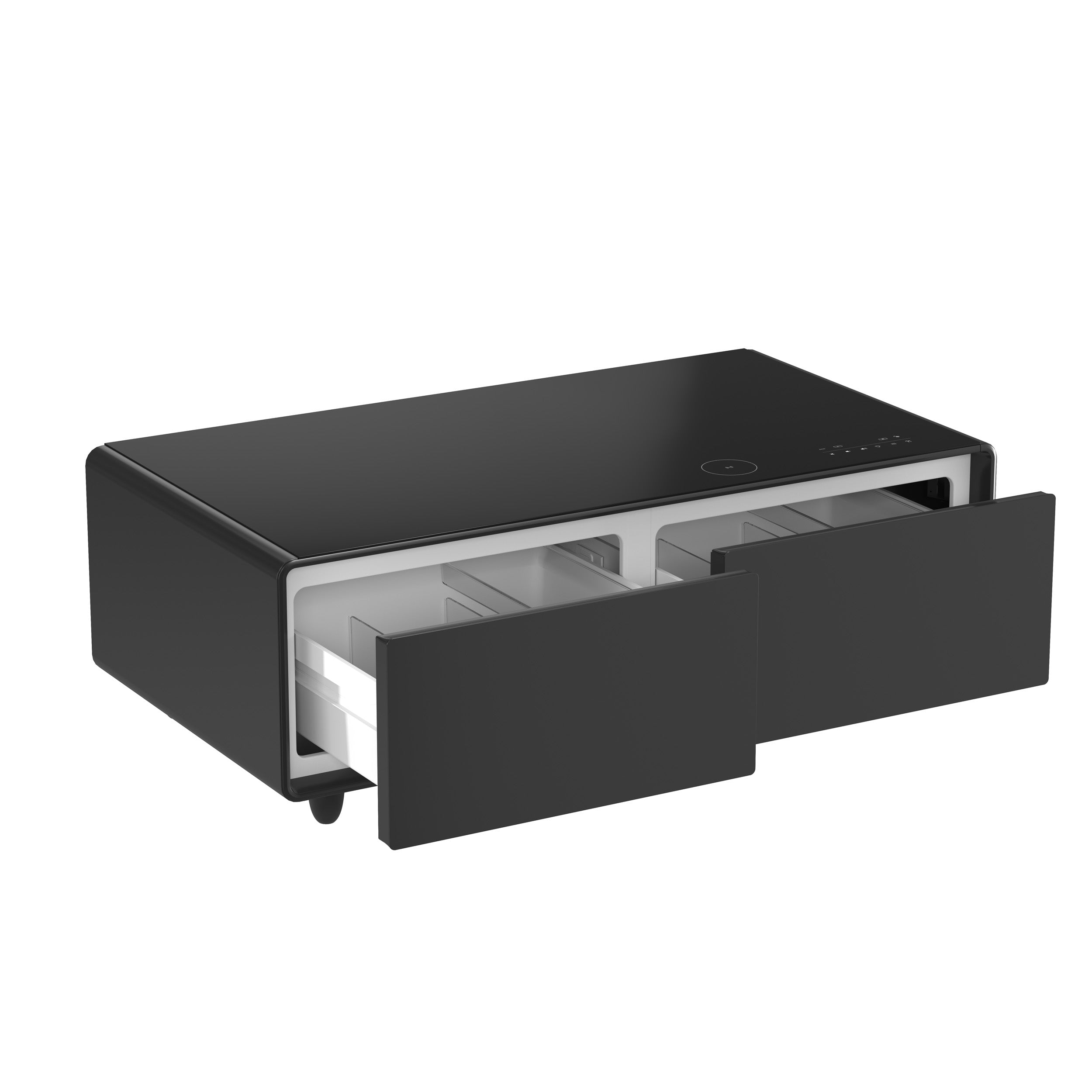 Forno Evoluto Tavolo 51-Inch Black Smart Coffee Table – Dual Refrigerator Drawers, Bluetooth 5.0 Audio, Wireless Charging & RGB Ambient Light