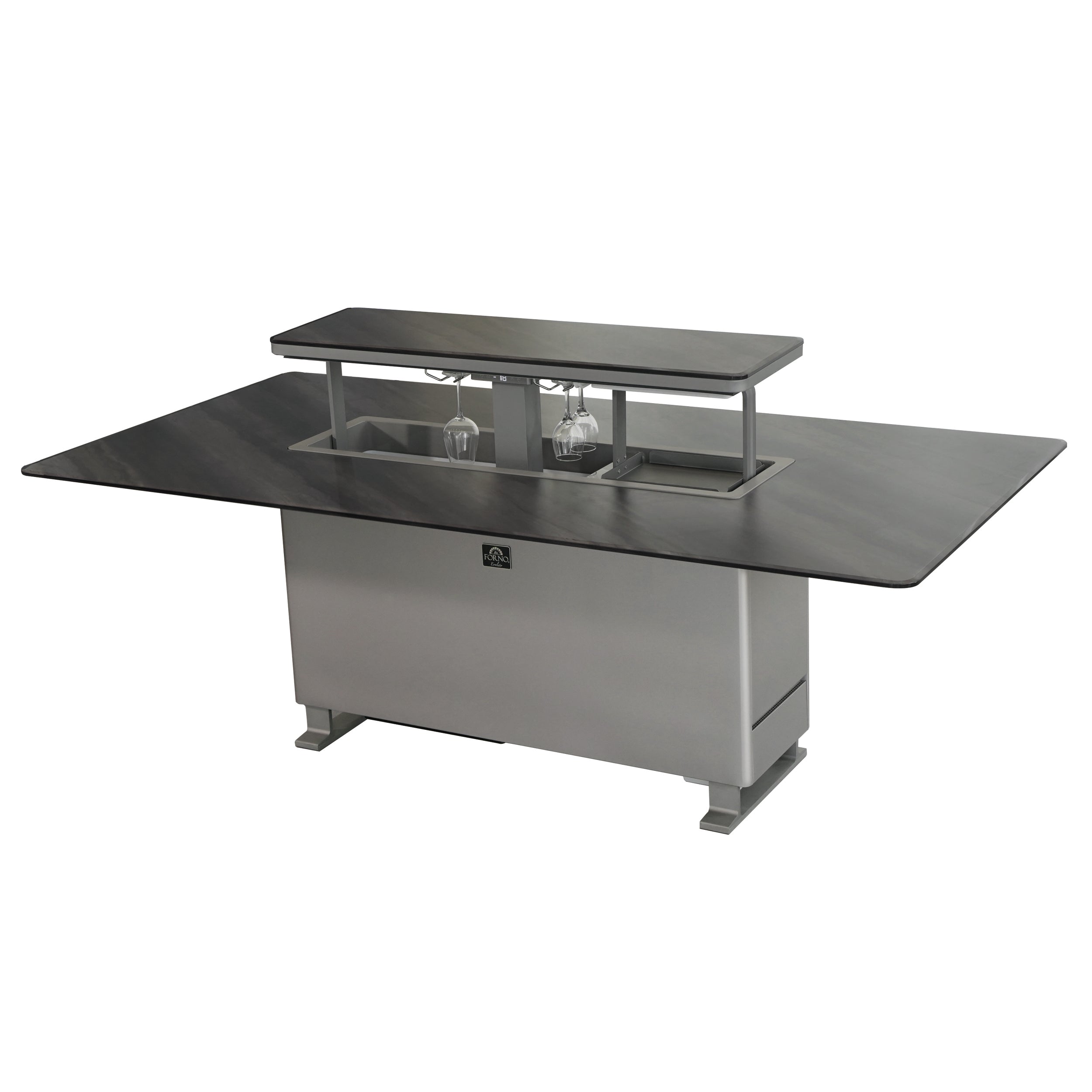 Cinetico Smart Dining Table, Midnight Marble, 5.3 cu.ft fridge and freezer with Bluetooth control