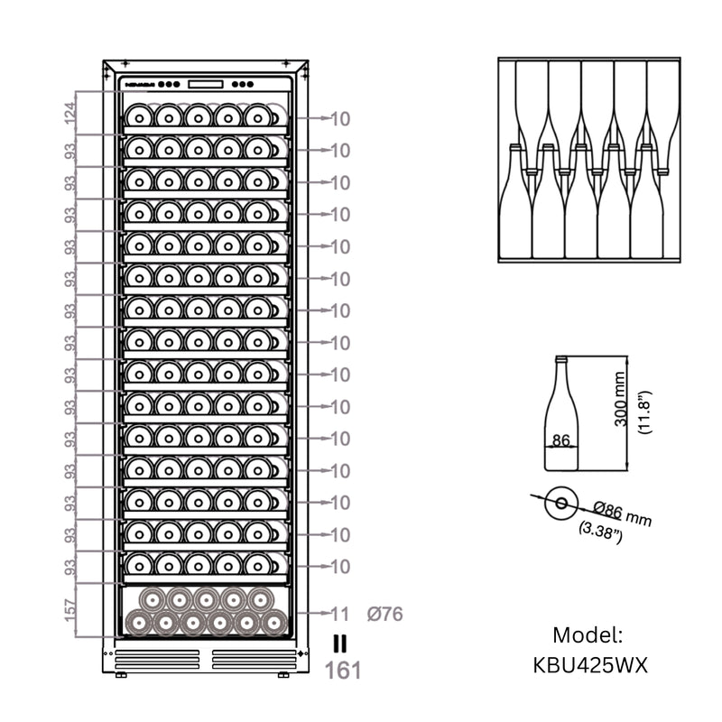 Kingsbottle 24 in. 161 Bottle Large Single Zone Wine Cooler