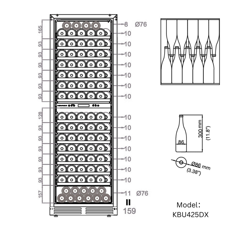 Kingsbottle 24 in. 159 Bottle Large Dual Zone Wine Cooler