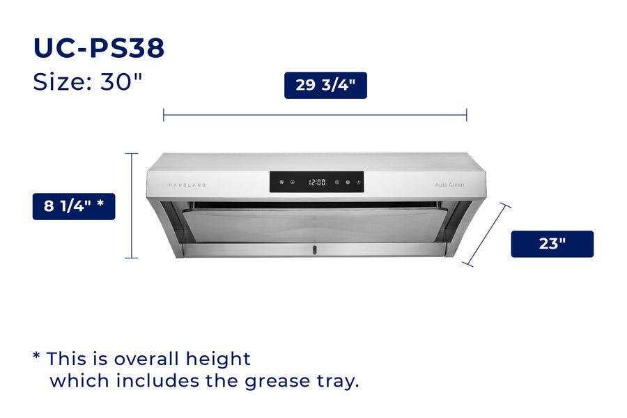 Hauslane 30 in. 860 CFM Self Clean Stainless Steel Under Cabinet Range Hood | UC-PS38SS-30