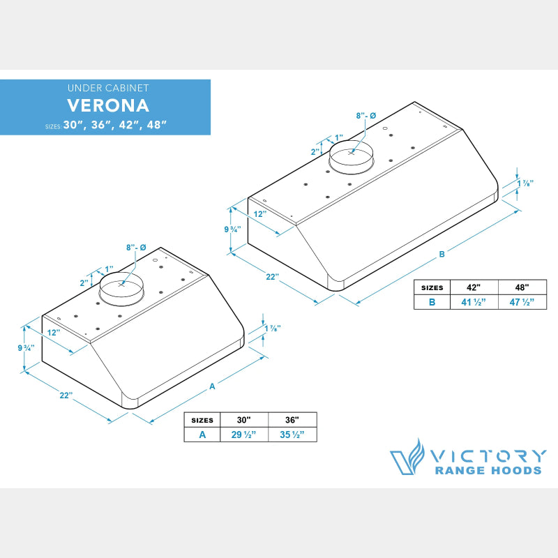 VICTORY Verona 36 in. 900 CFM Stainless Steel Under Cabinet Range Hood | VERONA-36