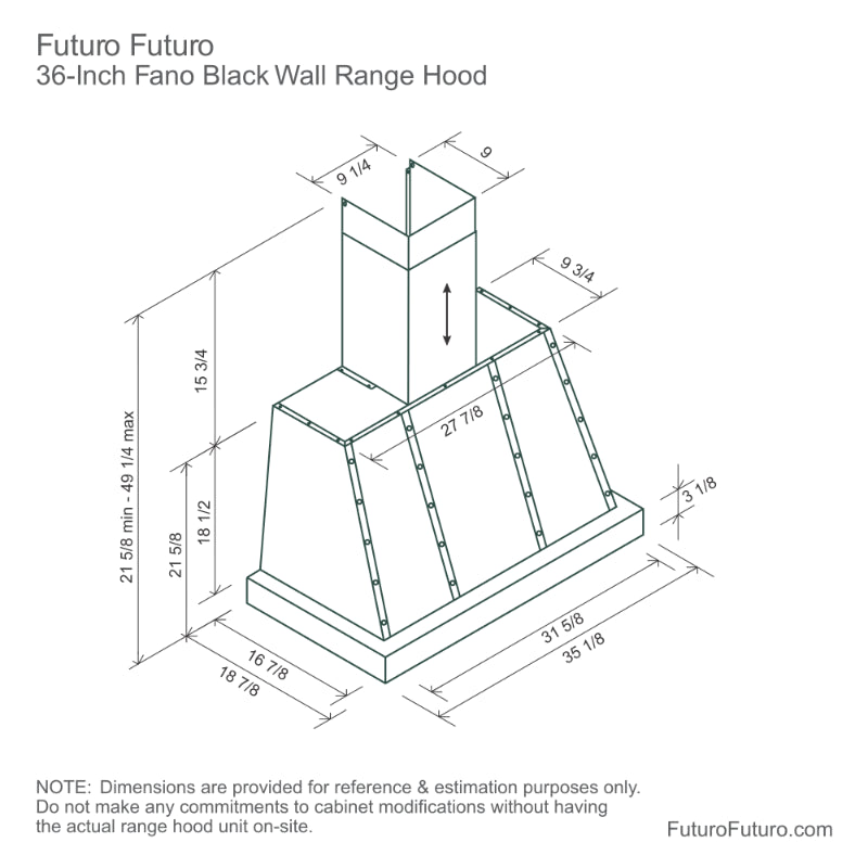 Futuro Fano 36 in. 940 CFM Black Wall Mount Range Hood | WL36FANO-GM