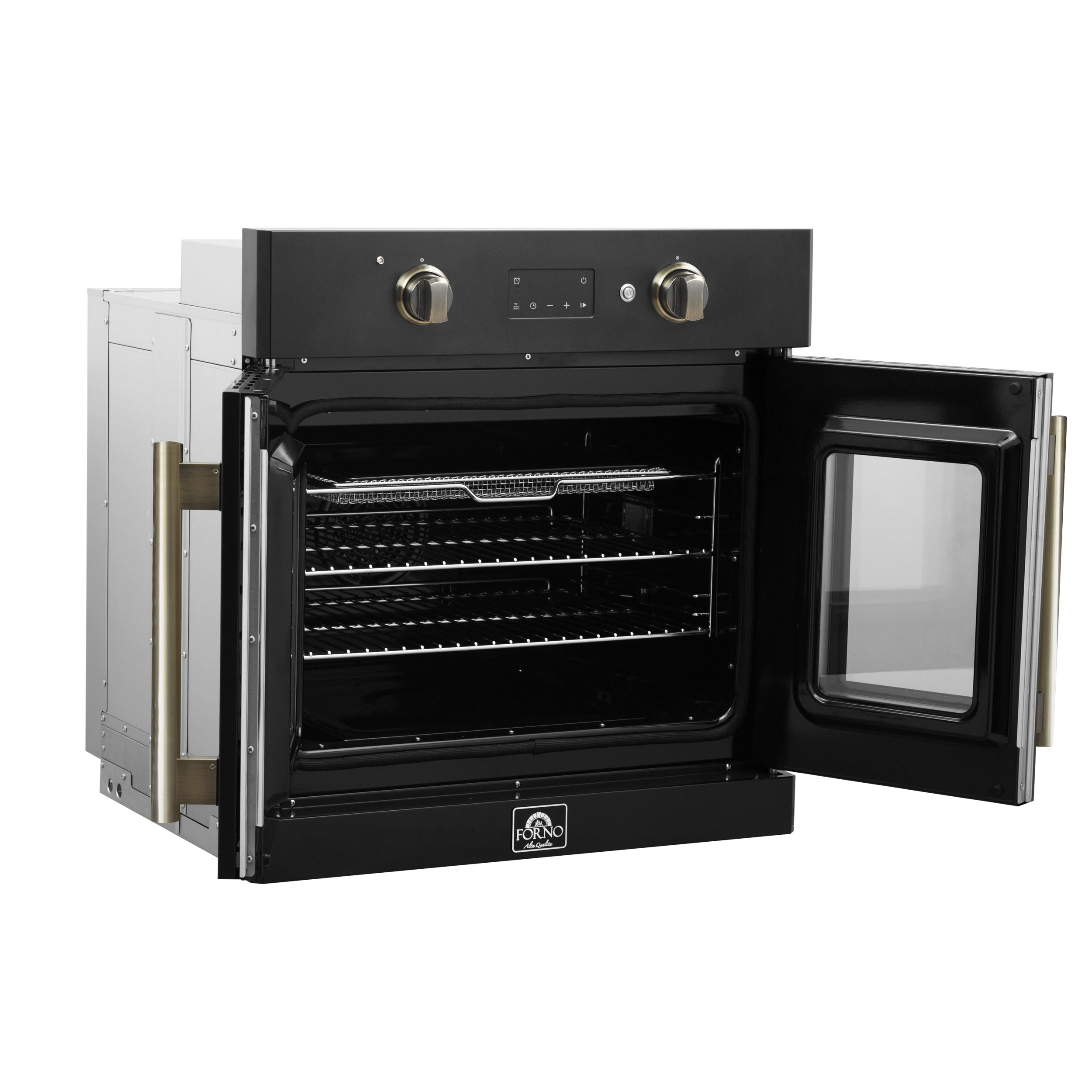 Forno Asti 30 in. 3.68 cu.ft. Black Self-Cleaning Electric Wall Oven with Air Fry, Sous Vide and Antique Brass Accents | FBOEL1333-30BLK