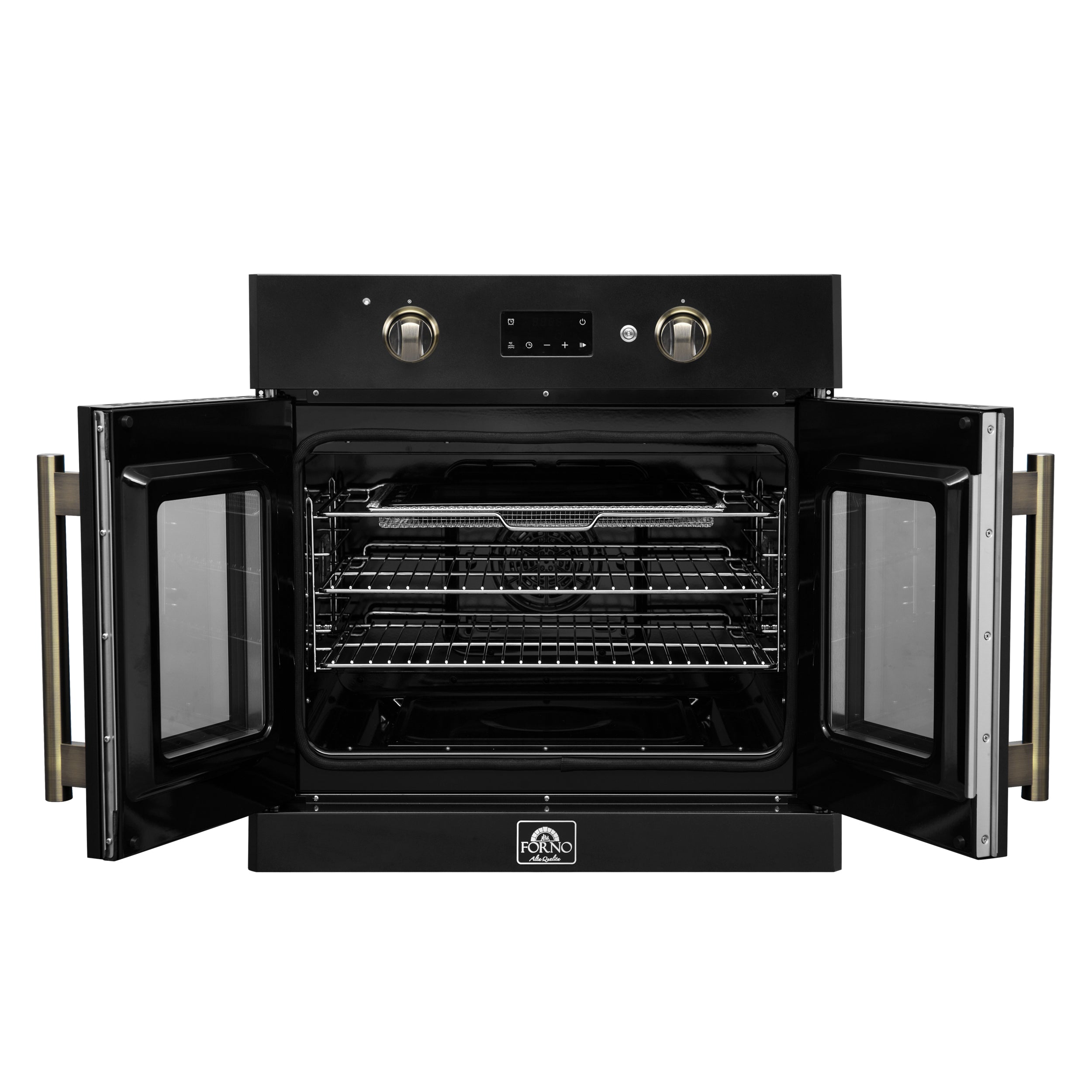 Forno Asti 30 in. 3.58 cu.ft. Black Self-Cleaning Electric Wall Oven with Air Fry, Sous Vide and Antique Brass Accents | FBOEL1333-30BLK