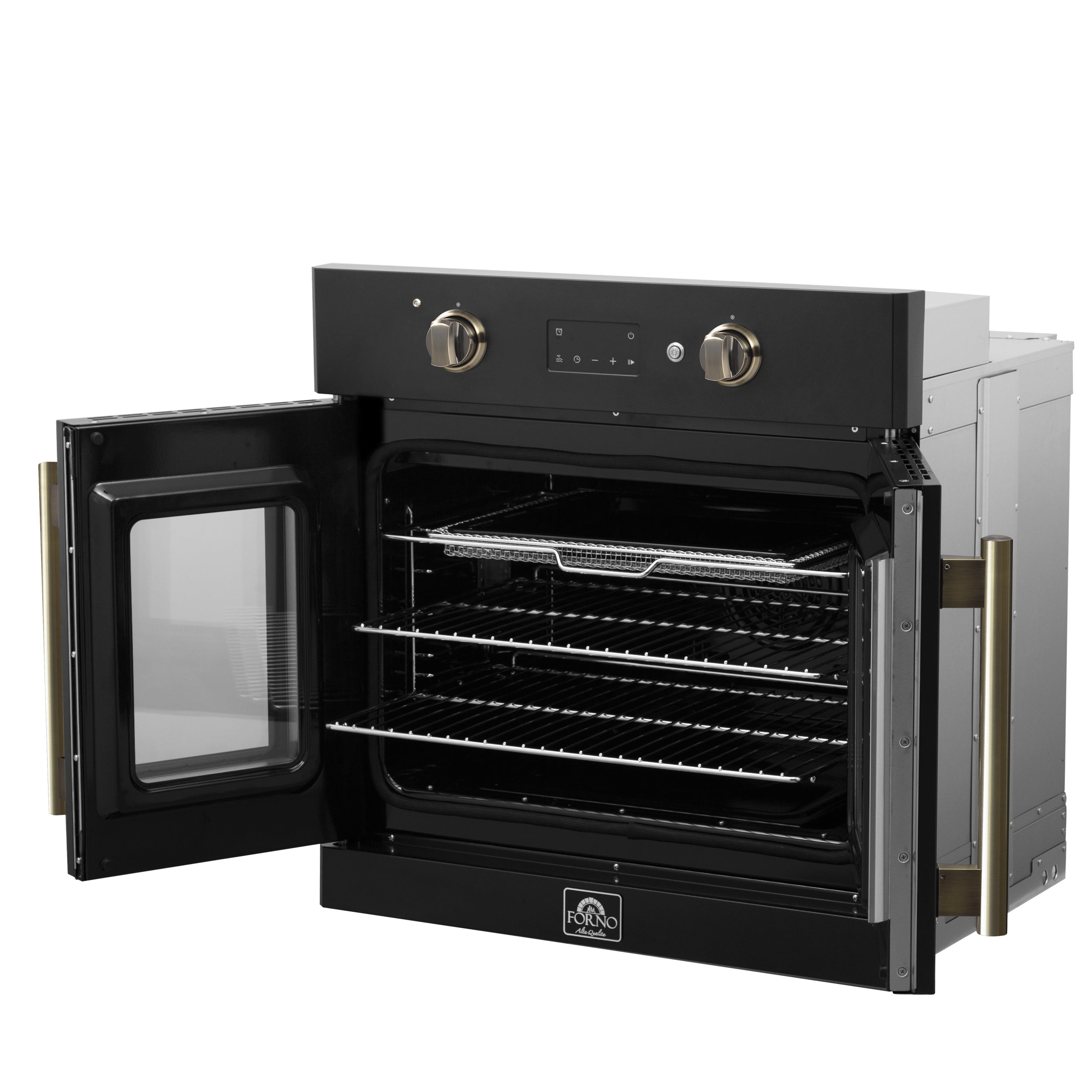Forno Asti 30 in. 3.68 cu.ft. Black Self-Cleaning Electric Wall Oven with Air Fry, Sous Vide and Antique Brass Accents | FBOEL1333-30BLK
