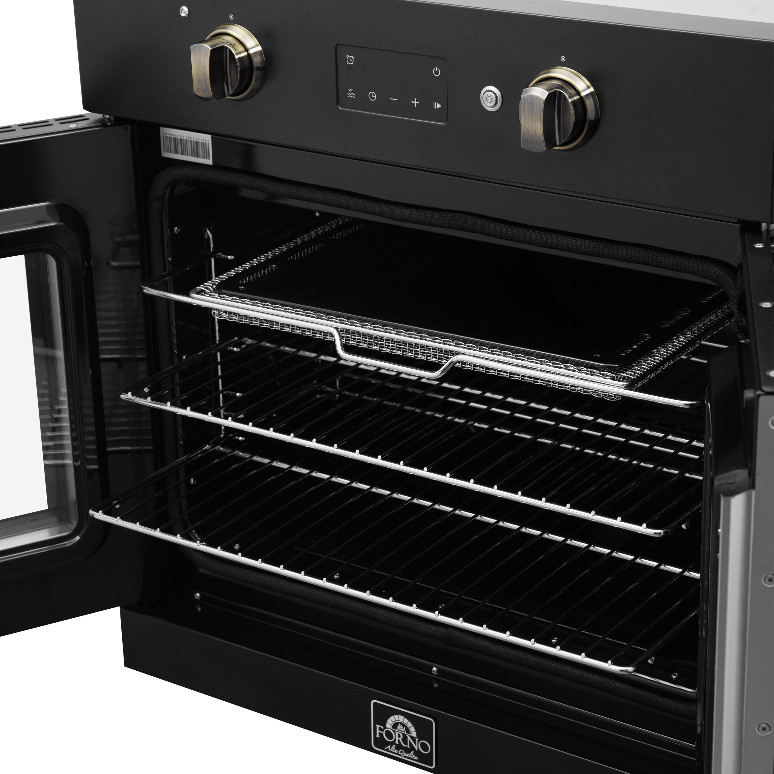 Forno Asti 30 in. 3.68 cu.ft. Black Self-Cleaning Electric Wall Oven with Air Fry, Sous Vide and Antique Brass Accents | FBOEL1333-30BLK